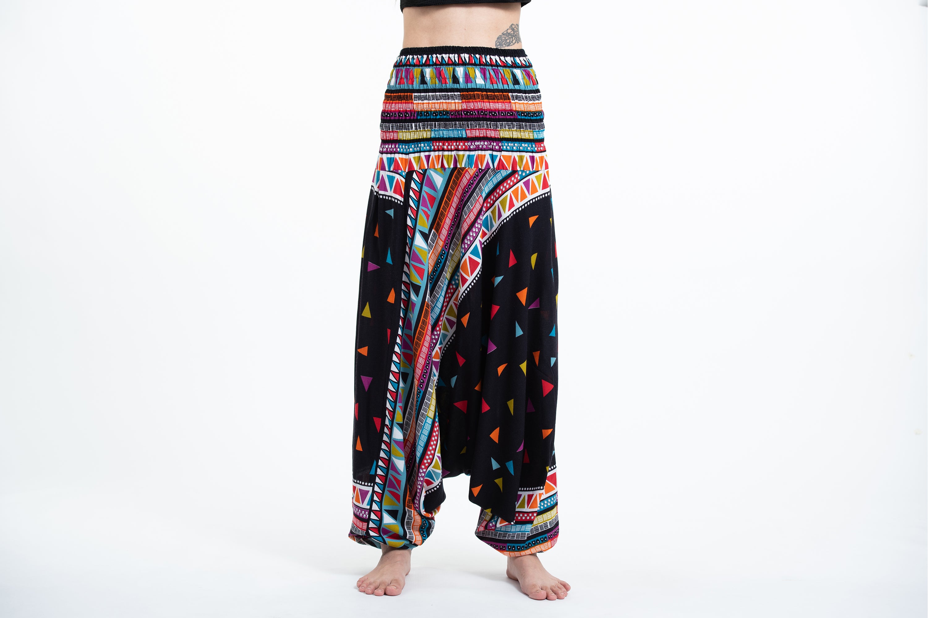 Triangles 2-in-1 Jumpsuit Harem Pants in Black