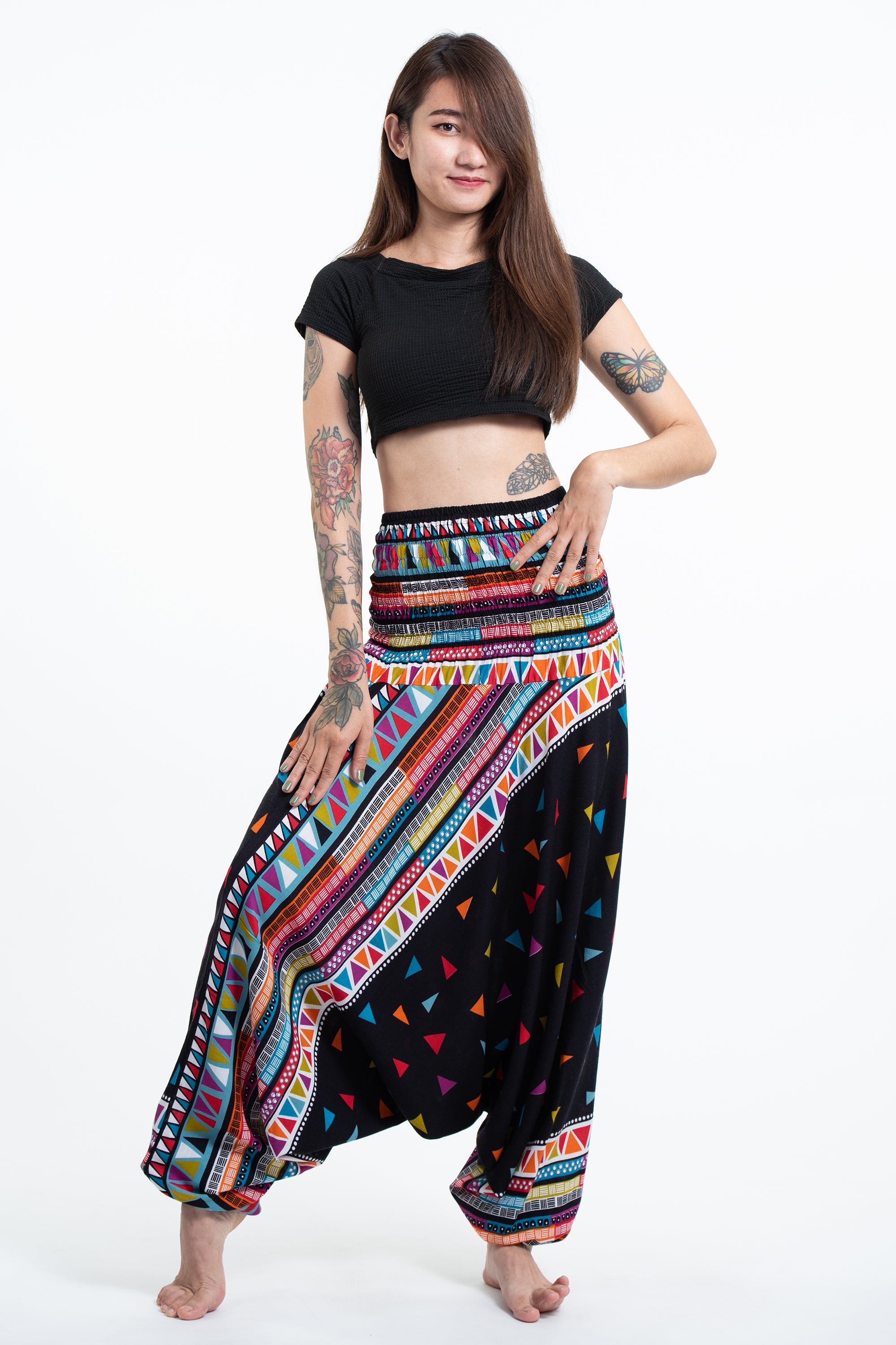 Triangles 2-in-1 Jumpsuit Harem Pants in Black