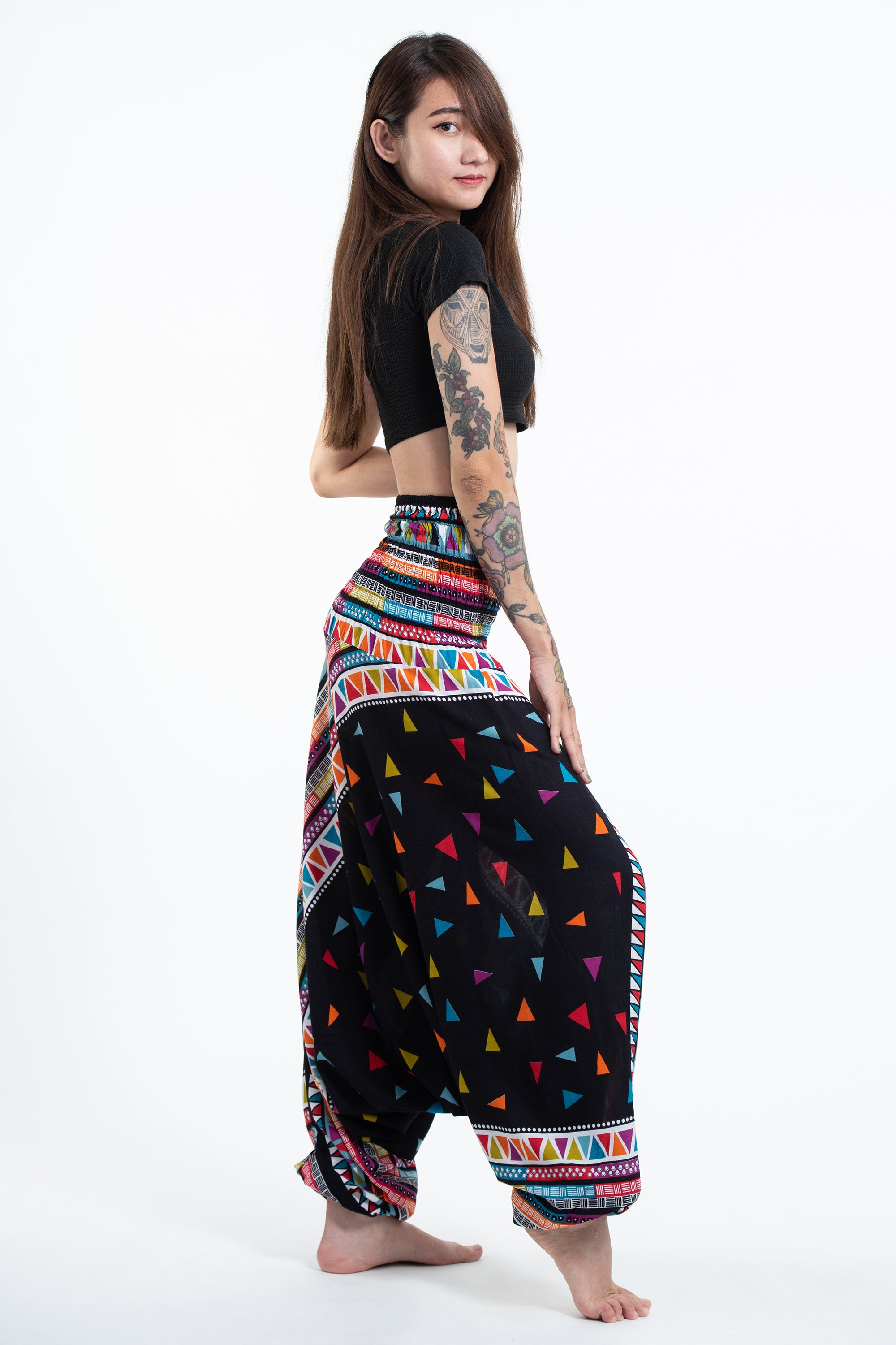 Triangles 2-in-1 Jumpsuit Harem Pants in Black