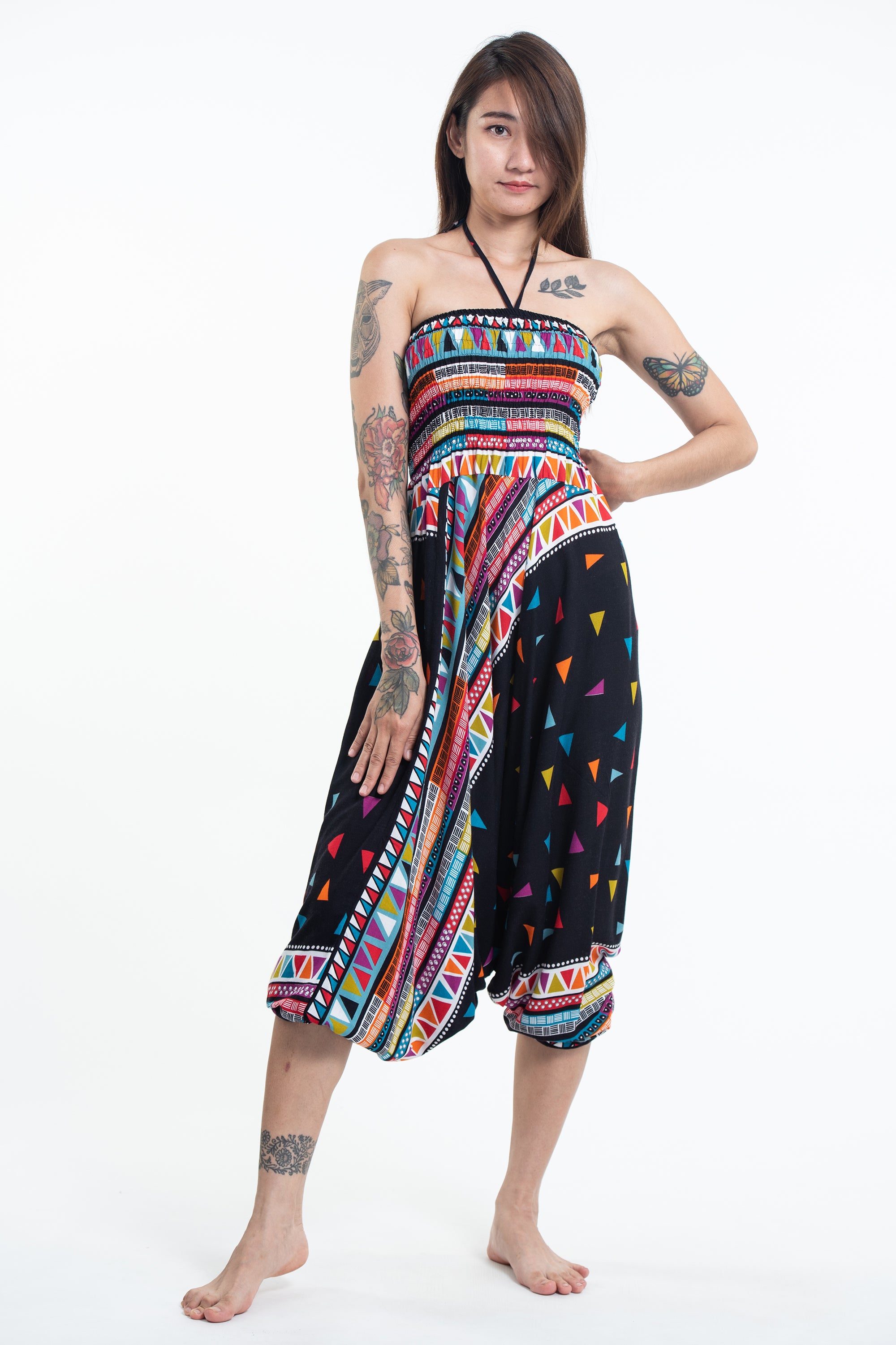 Triangles 2-in-1 Jumpsuit Harem Pants in Black