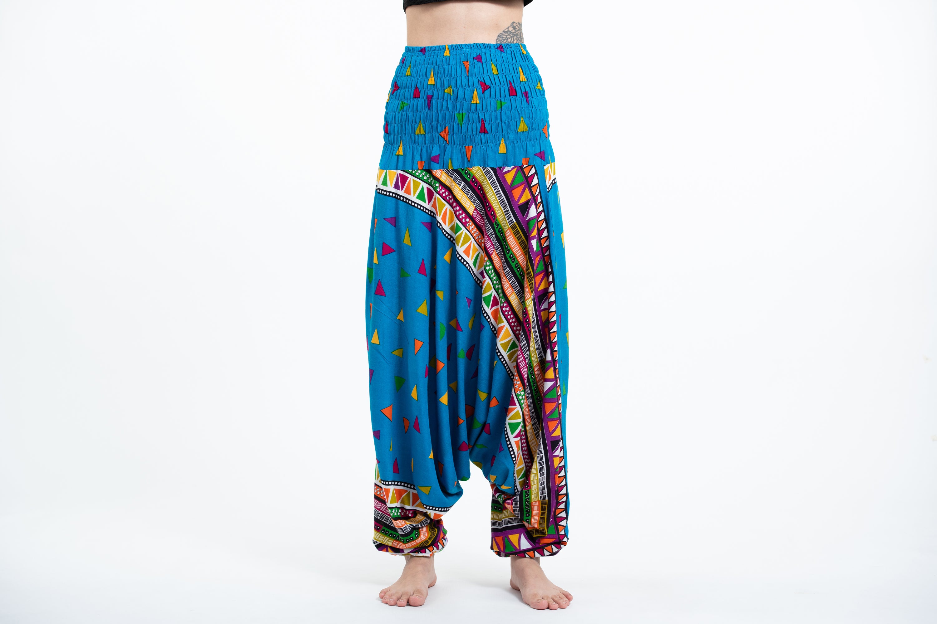 Triangles 2-in-1 Jumpsuit Harem Pants in Ocean Blue