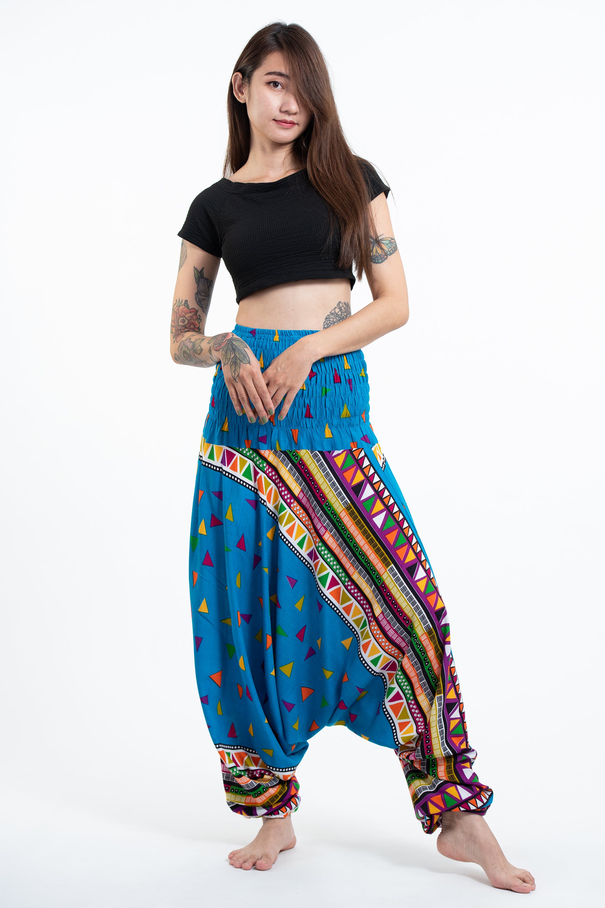 Triangles 2-in-1 Jumpsuit Harem Pants in Ocean Blue