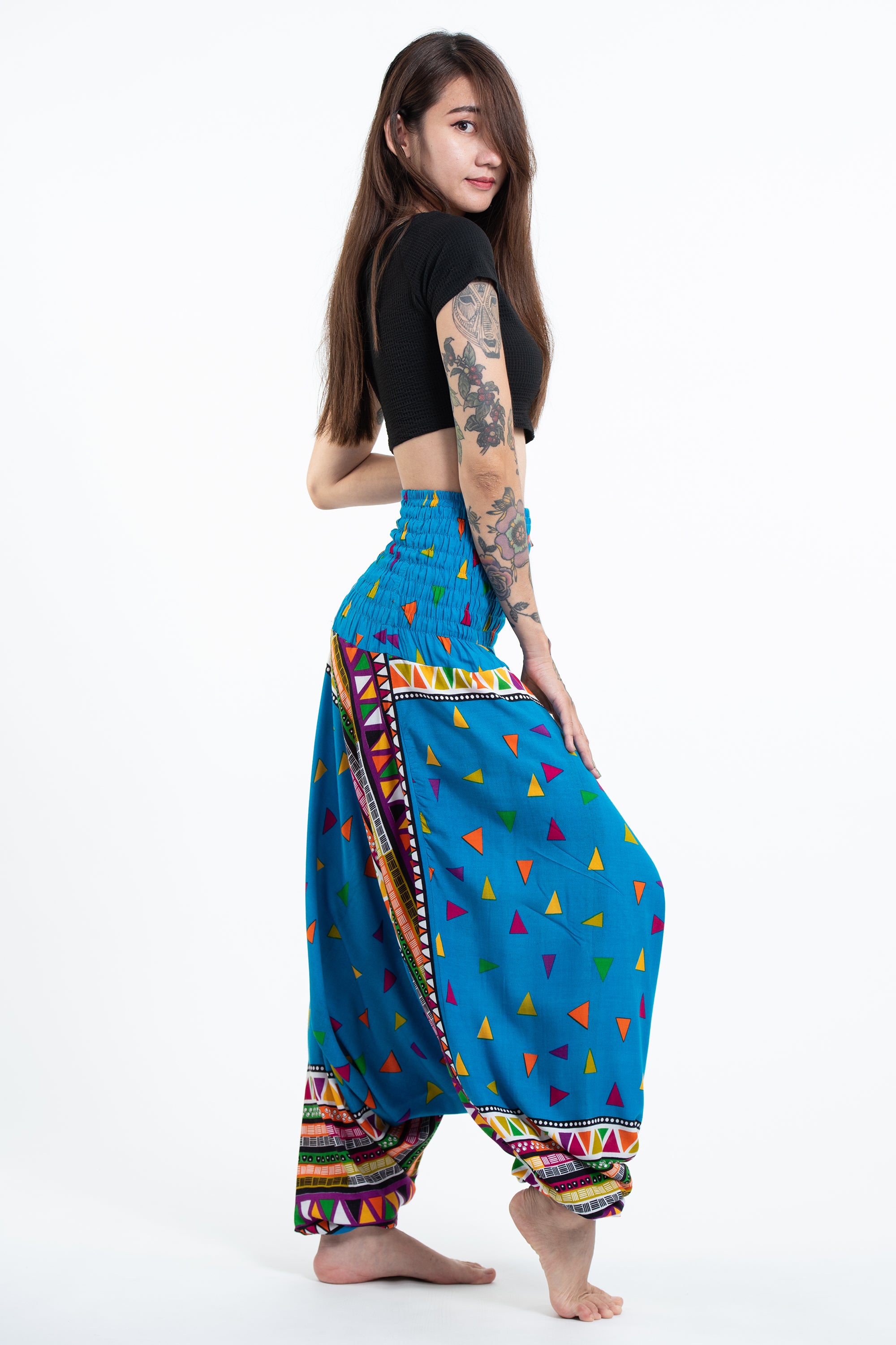 Triangles 2-in-1 Jumpsuit Harem Pants in Ocean Blue