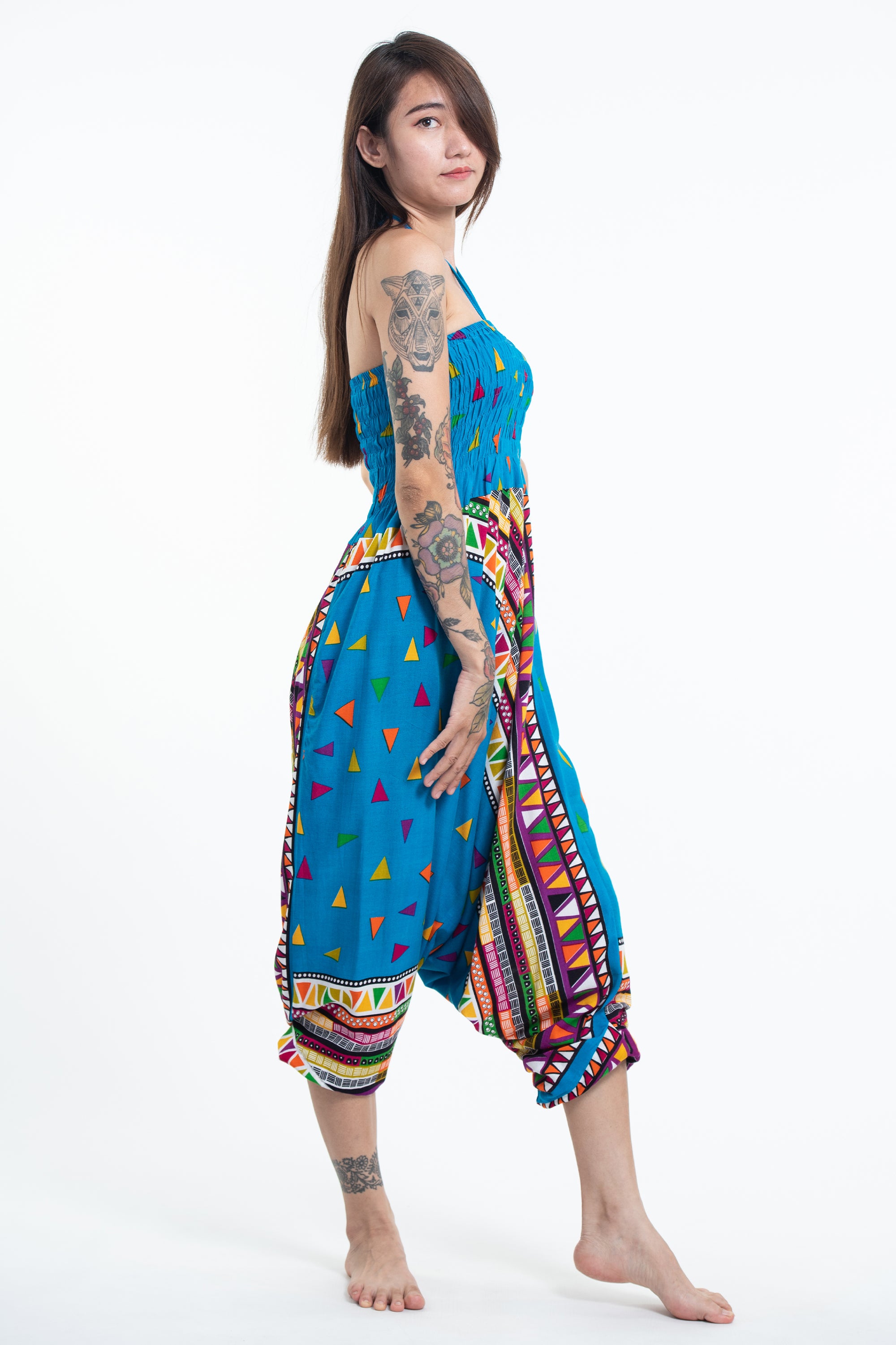 Triangles 2-in-1 Jumpsuit Harem Pants in Ocean Blue