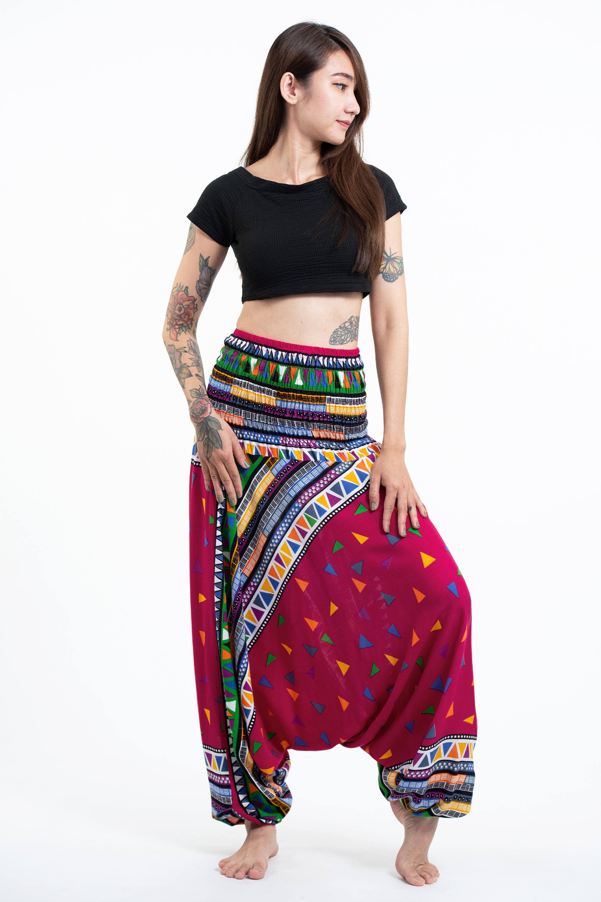 Triangles 2-in-1 Jumpsuit Harem Pants in Pink