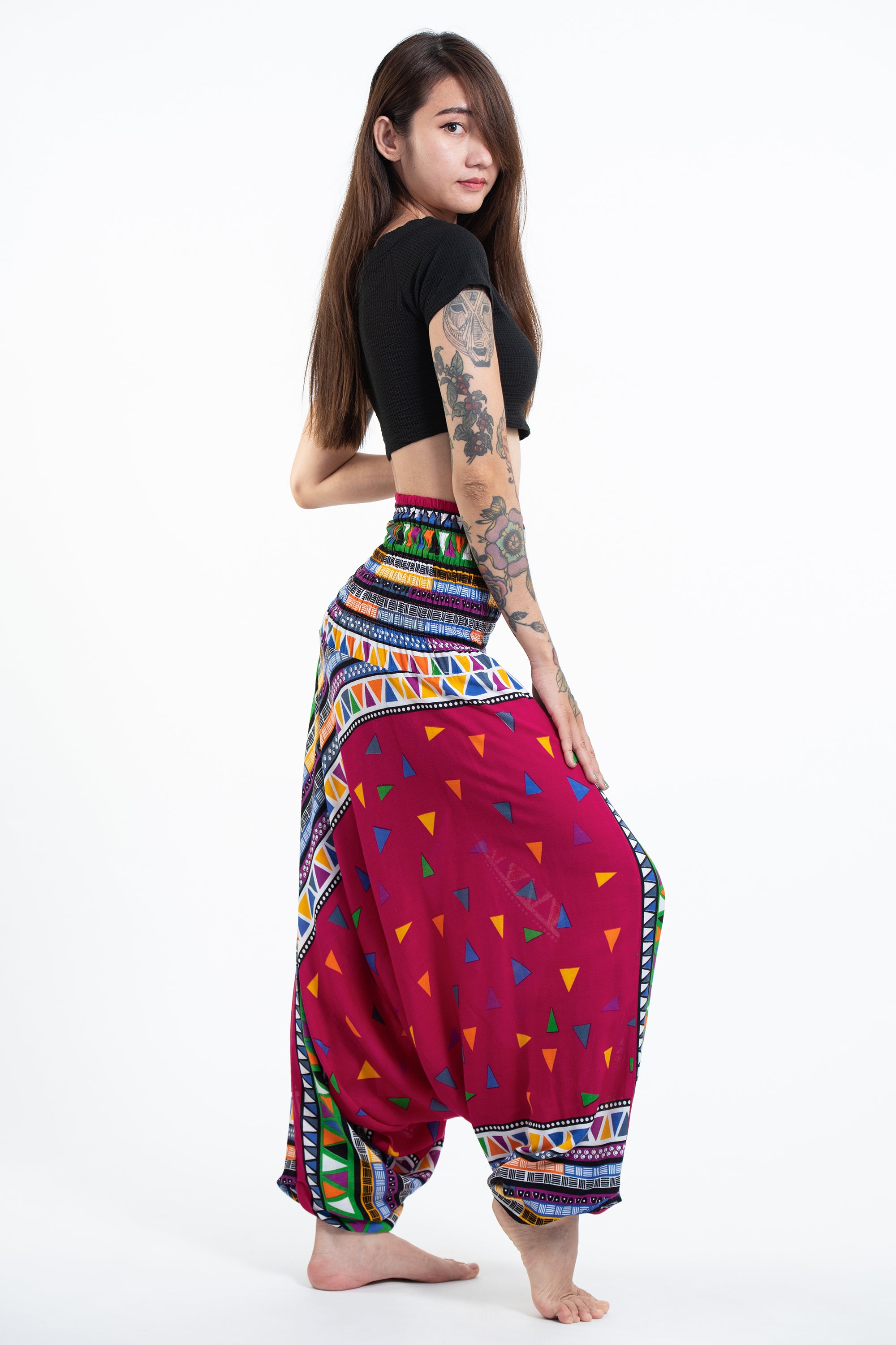 Triangles 2-in-1 Jumpsuit Harem Pants in Pink