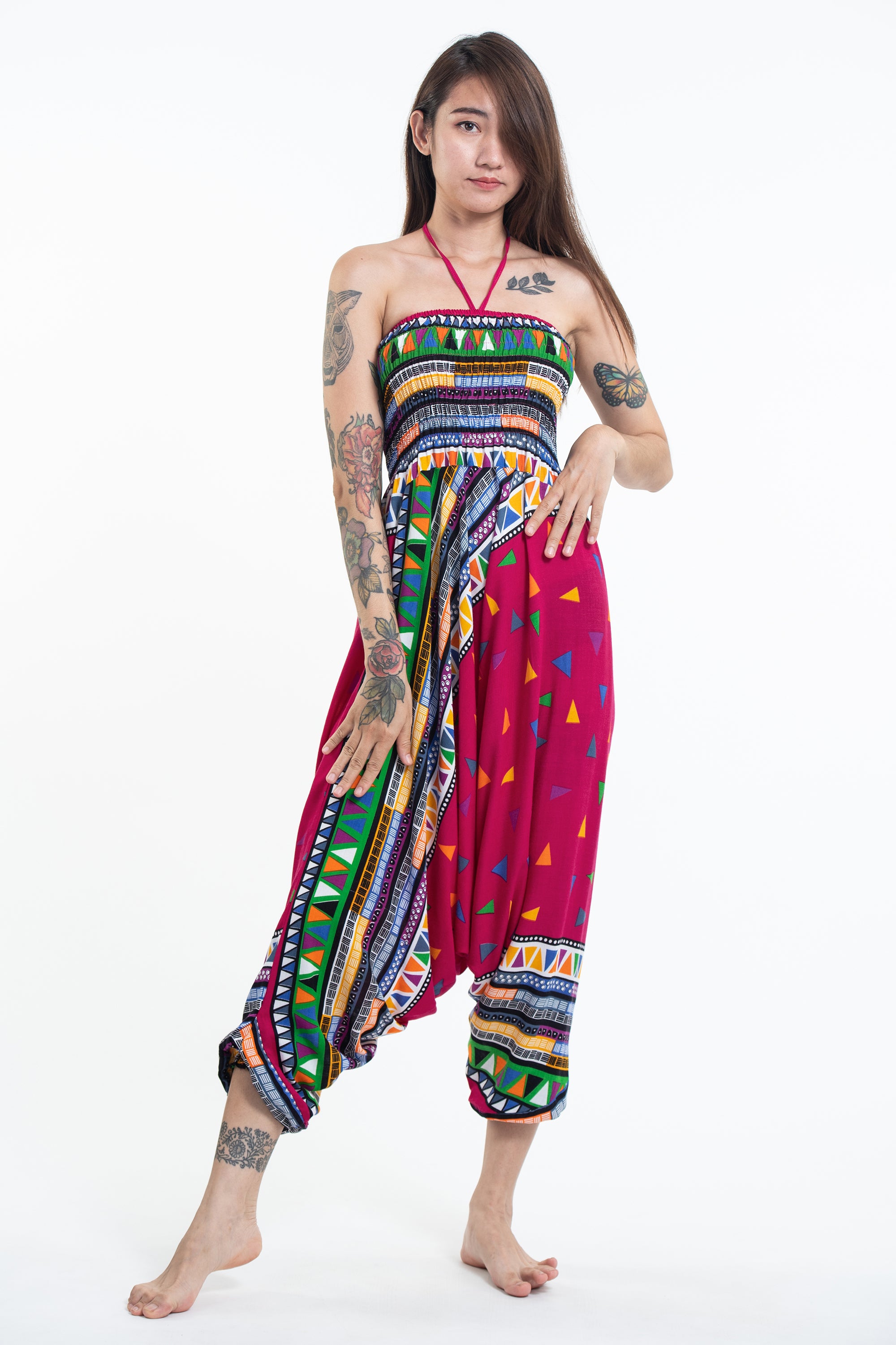 Triangles 2-in-1 Jumpsuit Harem Pants in Pink