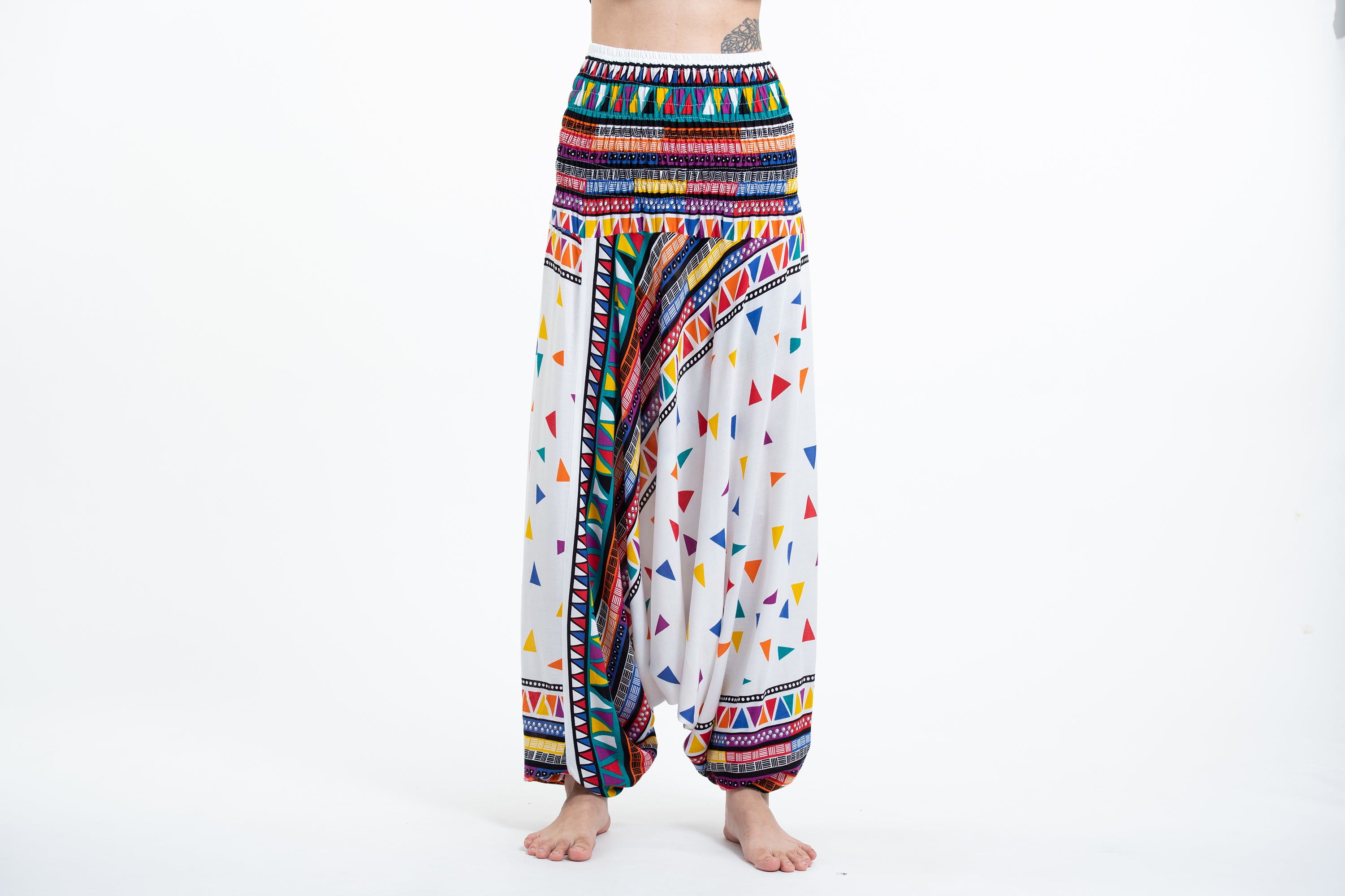 Triangles 2-in-1 Jumpsuit Harem Pants in White