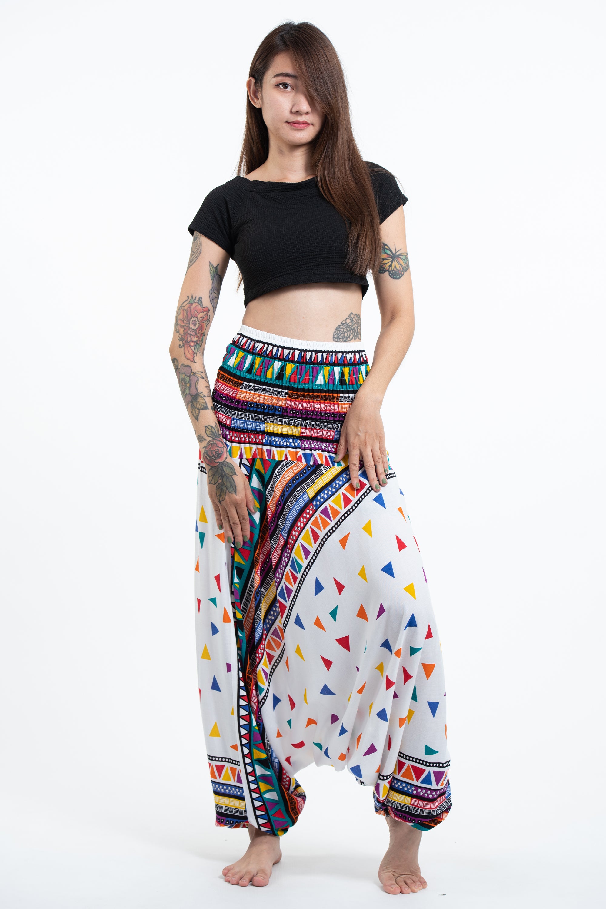 Triangles 2-in-1 Jumpsuit Harem Pants in White