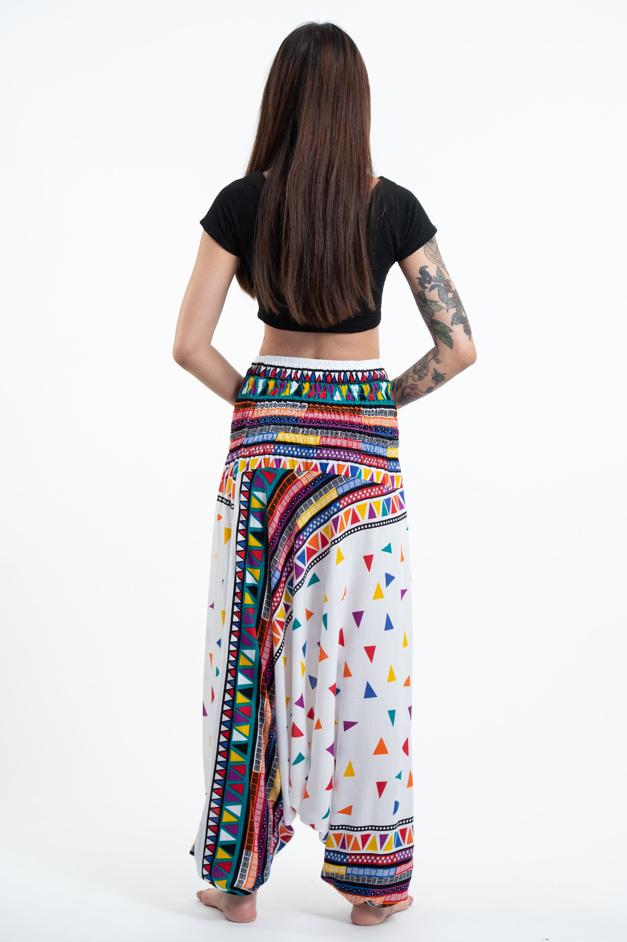 Triangles 2-in-1 Jumpsuit Harem Pants in White