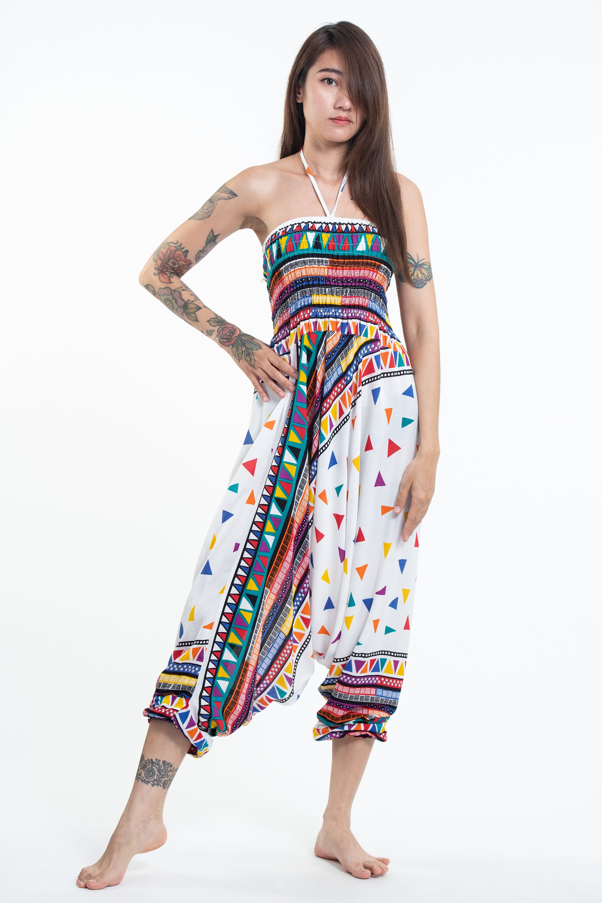Triangles 2-in-1 Jumpsuit Harem Pants in White