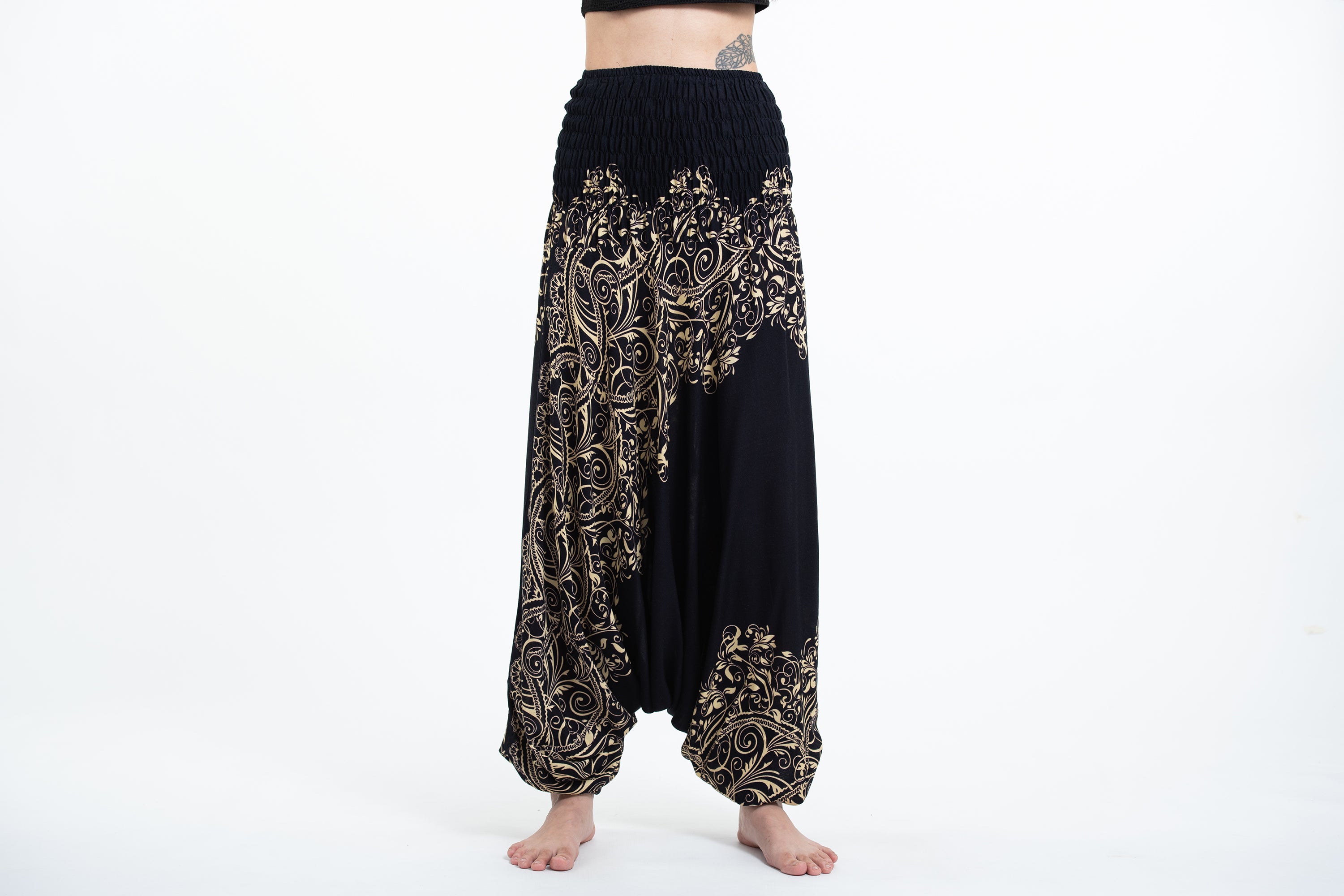 Vines 2-in-1 Jumpsuit Harem Pants in Black