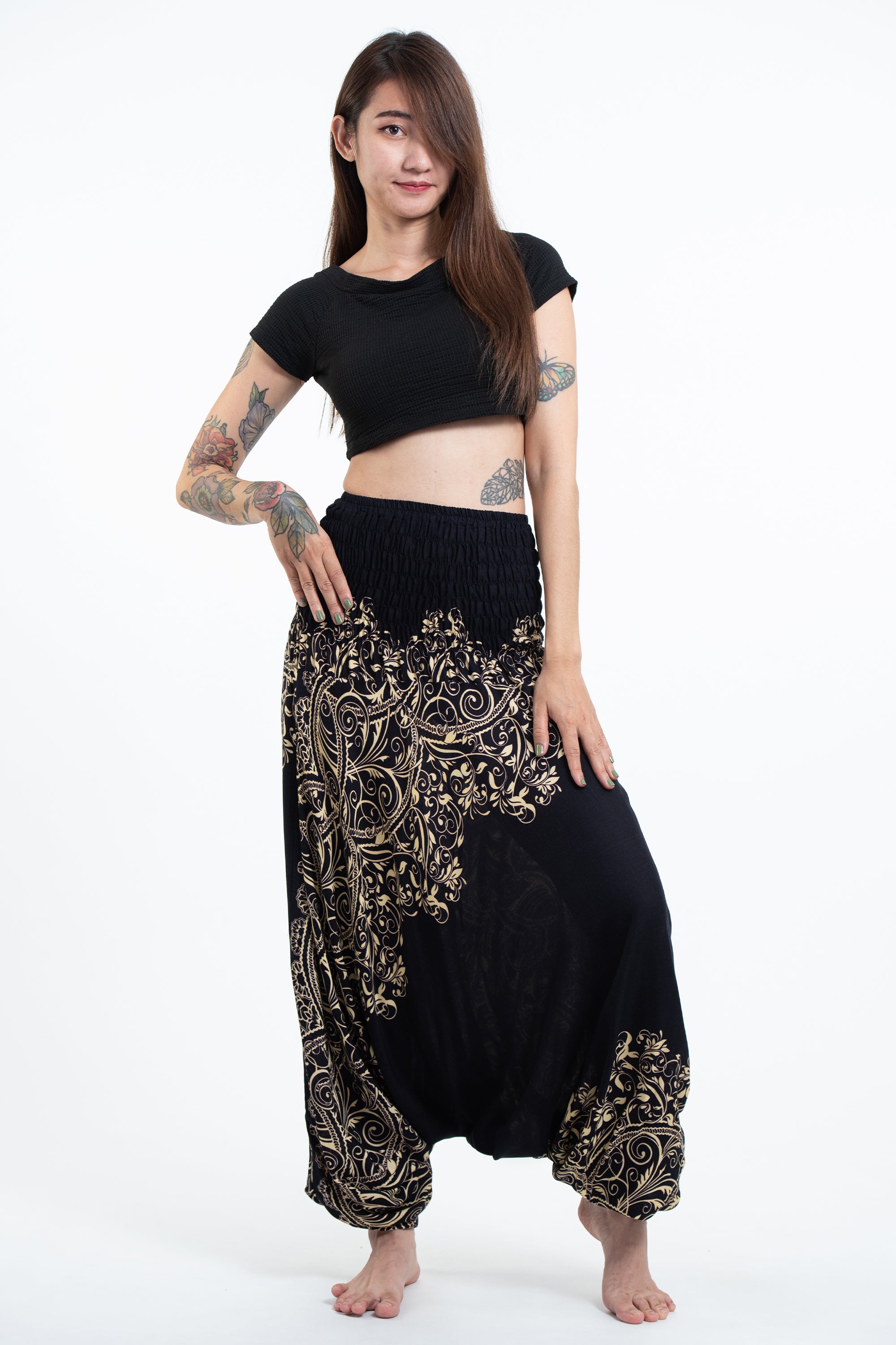 Vines 2-in-1 Jumpsuit Harem Pants in Black
