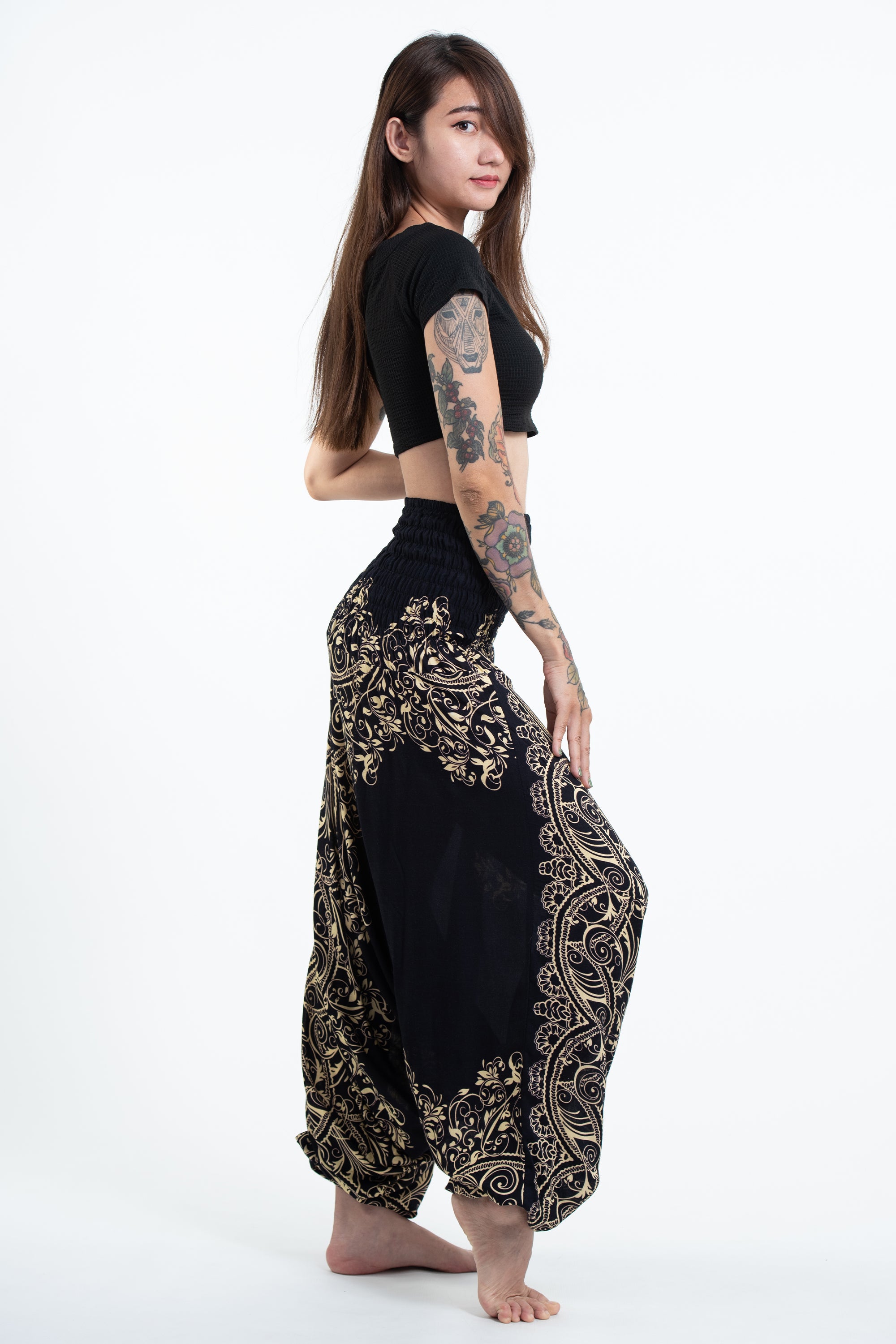 Vines 2-in-1 Jumpsuit Harem Pants in Black