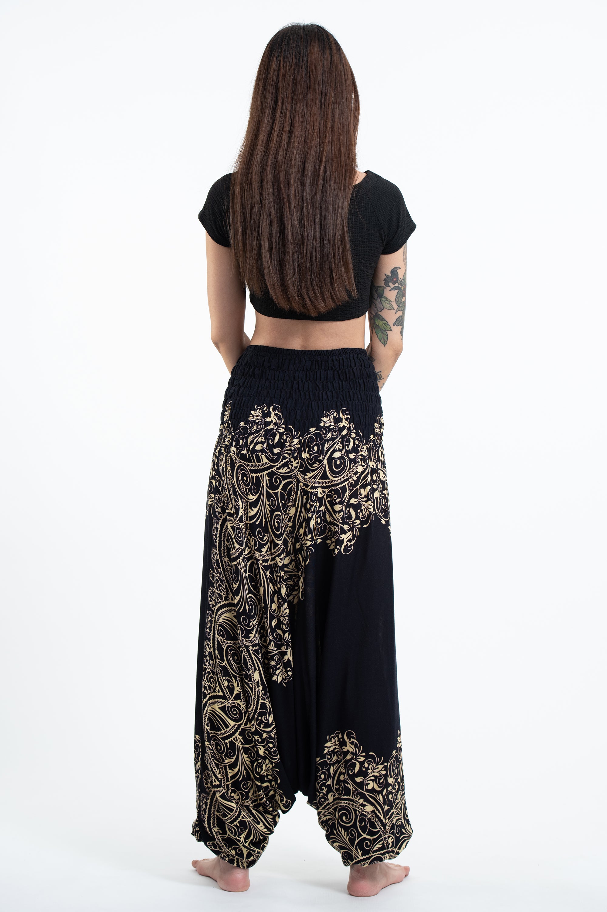 Vines 2-in-1 Jumpsuit Harem Pants in Black