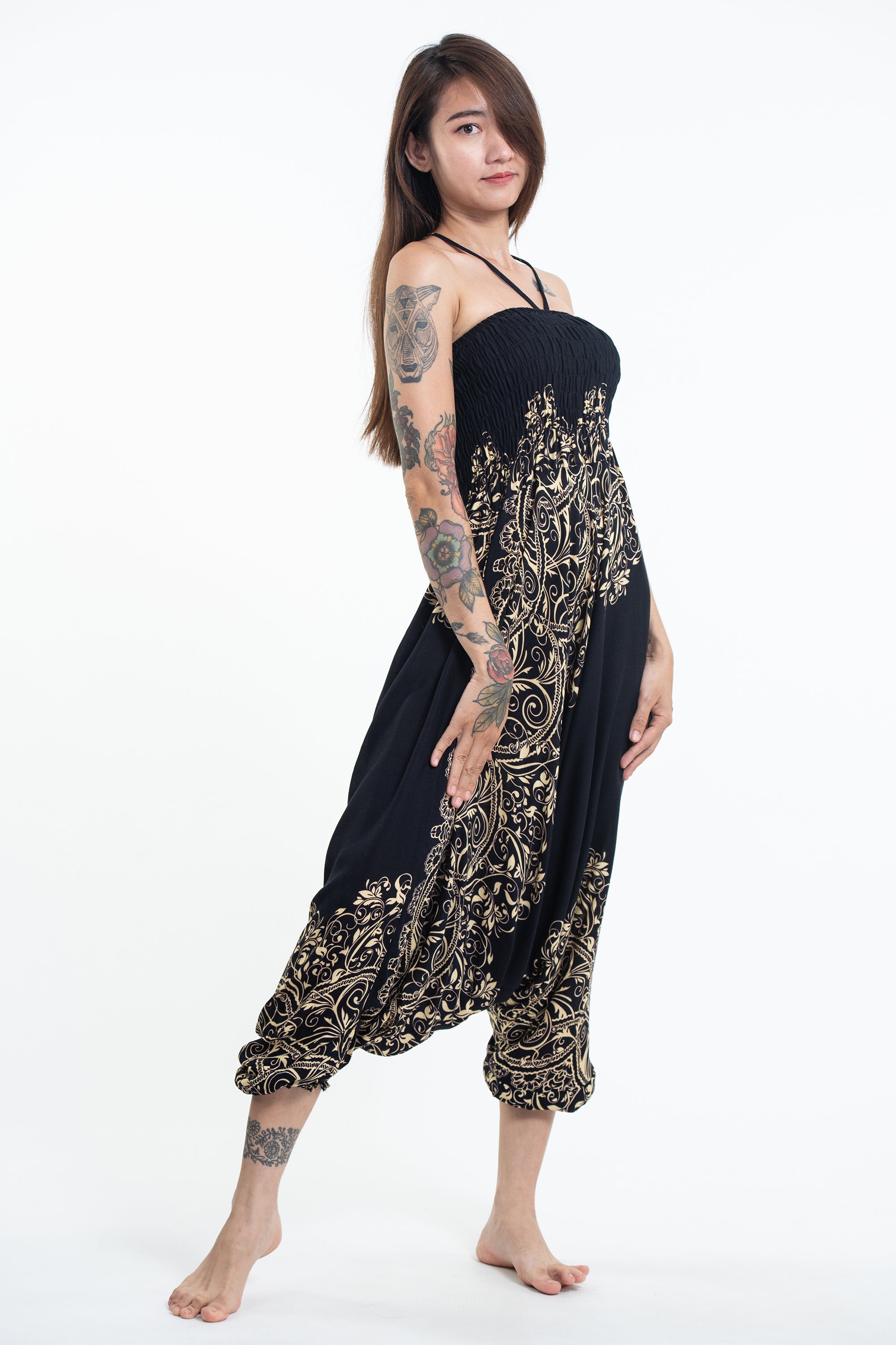 Vines 2-in-1 Jumpsuit Harem Pants in Black