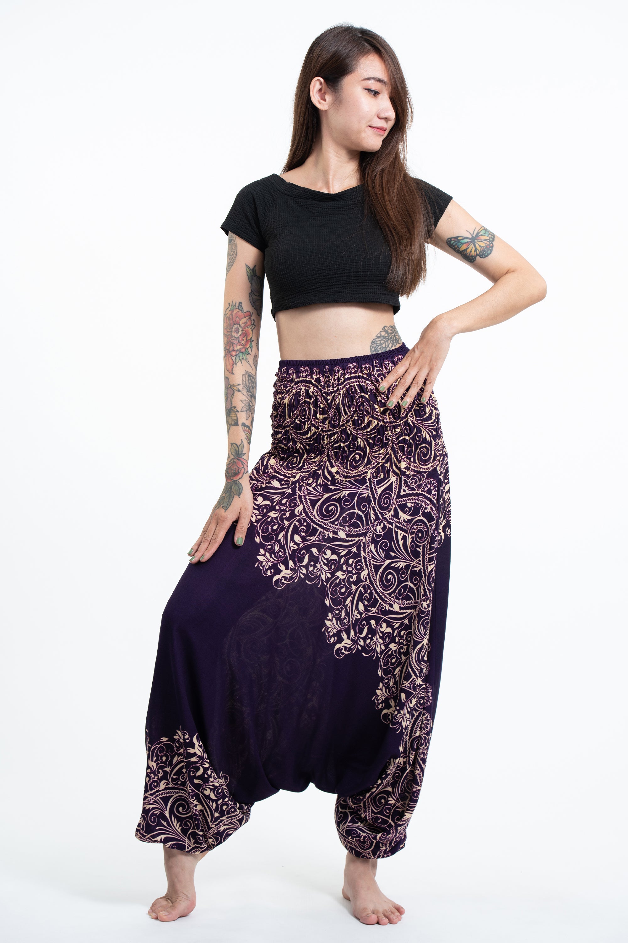 Vines 2-in-1 Jumpsuit Harem Pants in Purple