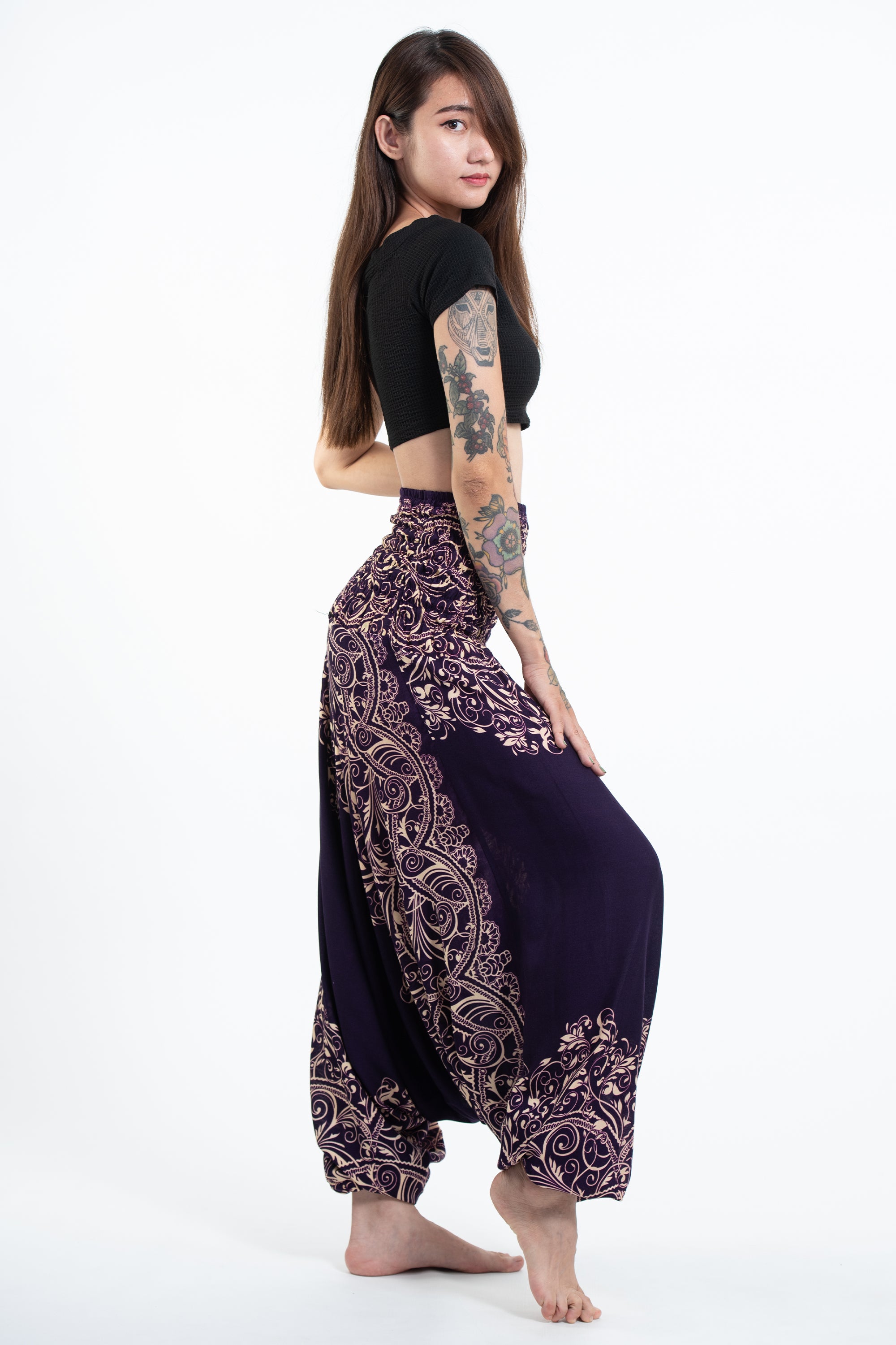 Vines 2-in-1 Jumpsuit Harem Pants in Purple