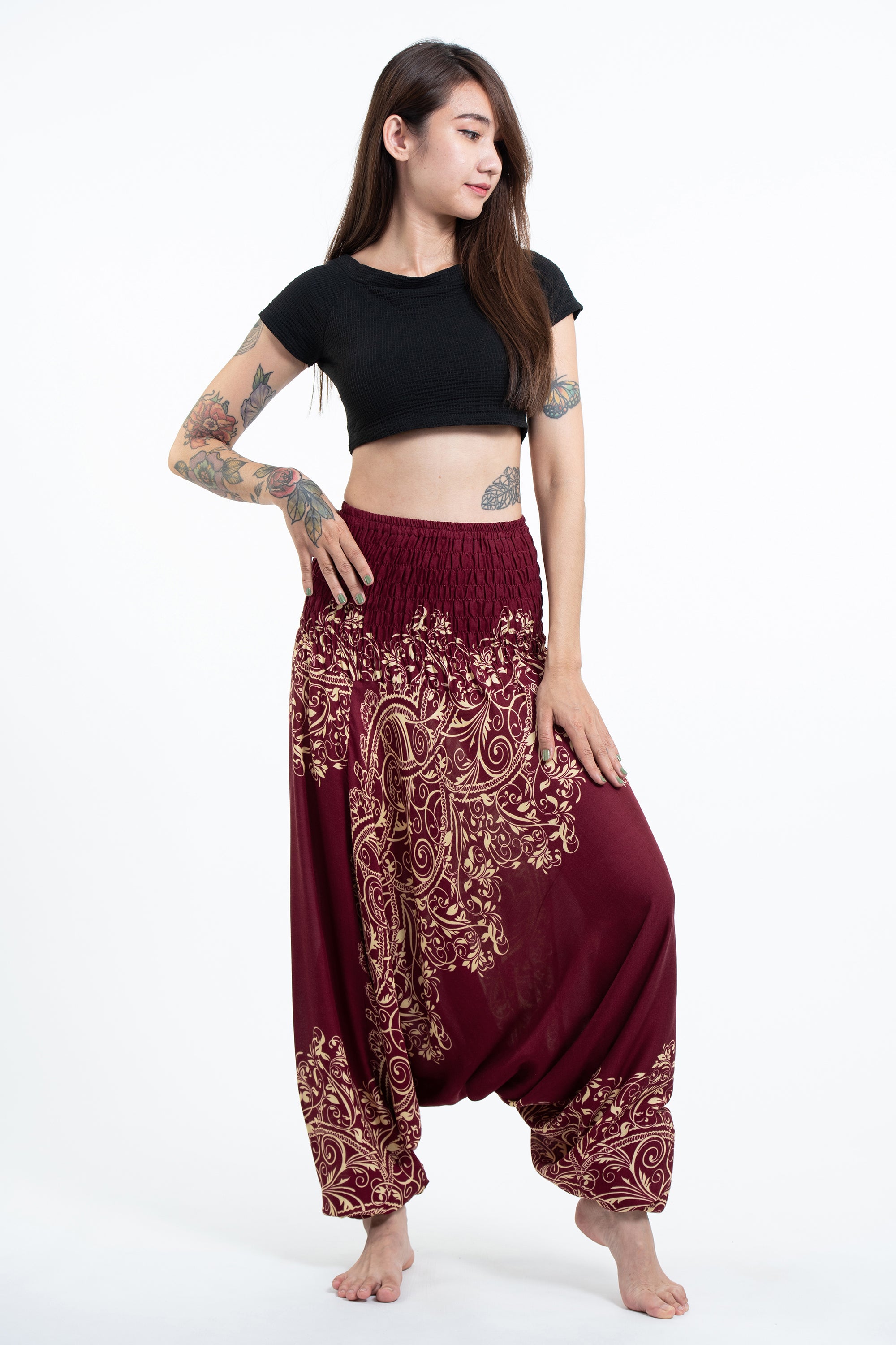 Vines 2-in-1 Jumpsuit Harem Pants in Red