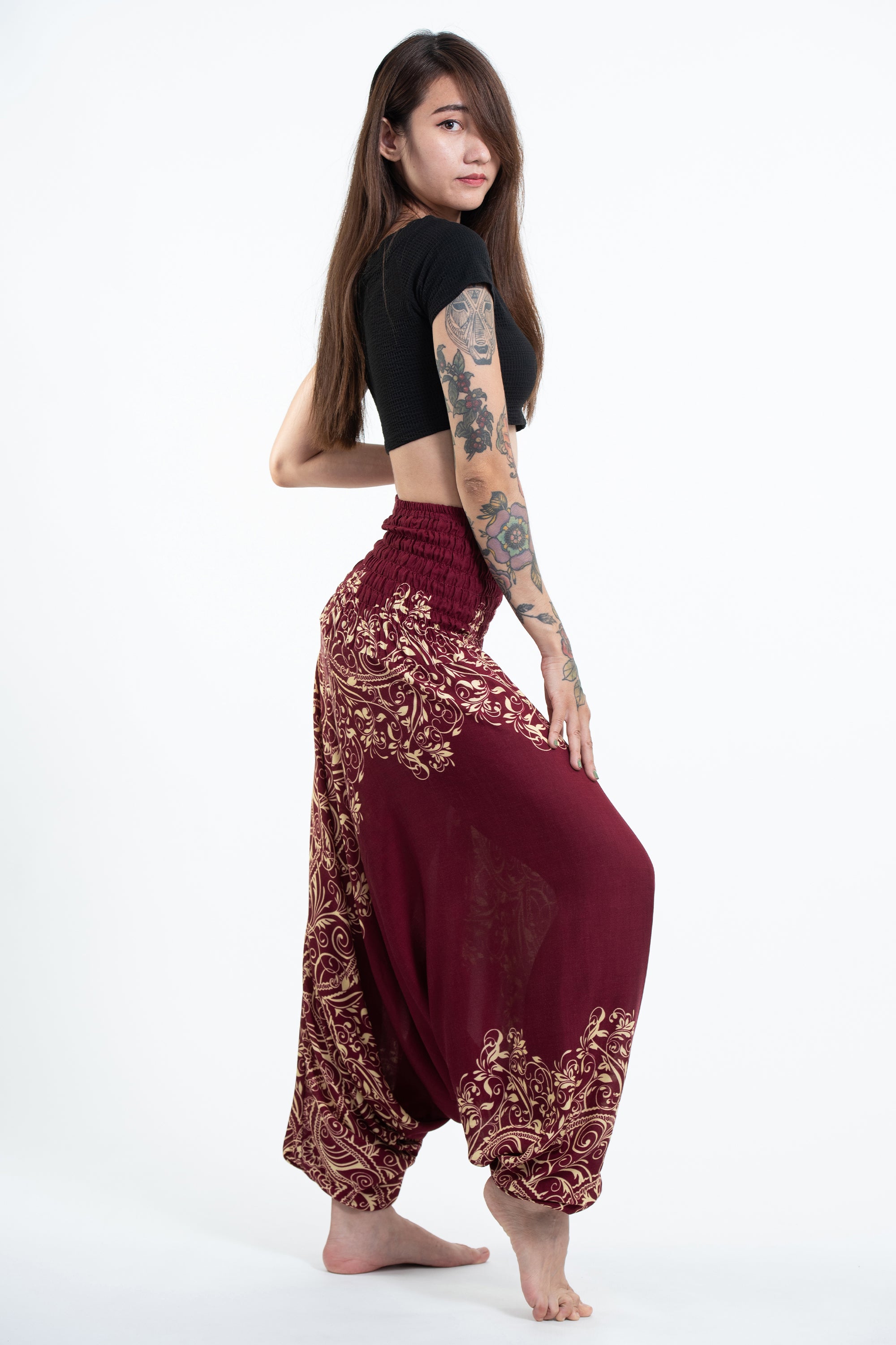 Vines 2-in-1 Jumpsuit Harem Pants in Red