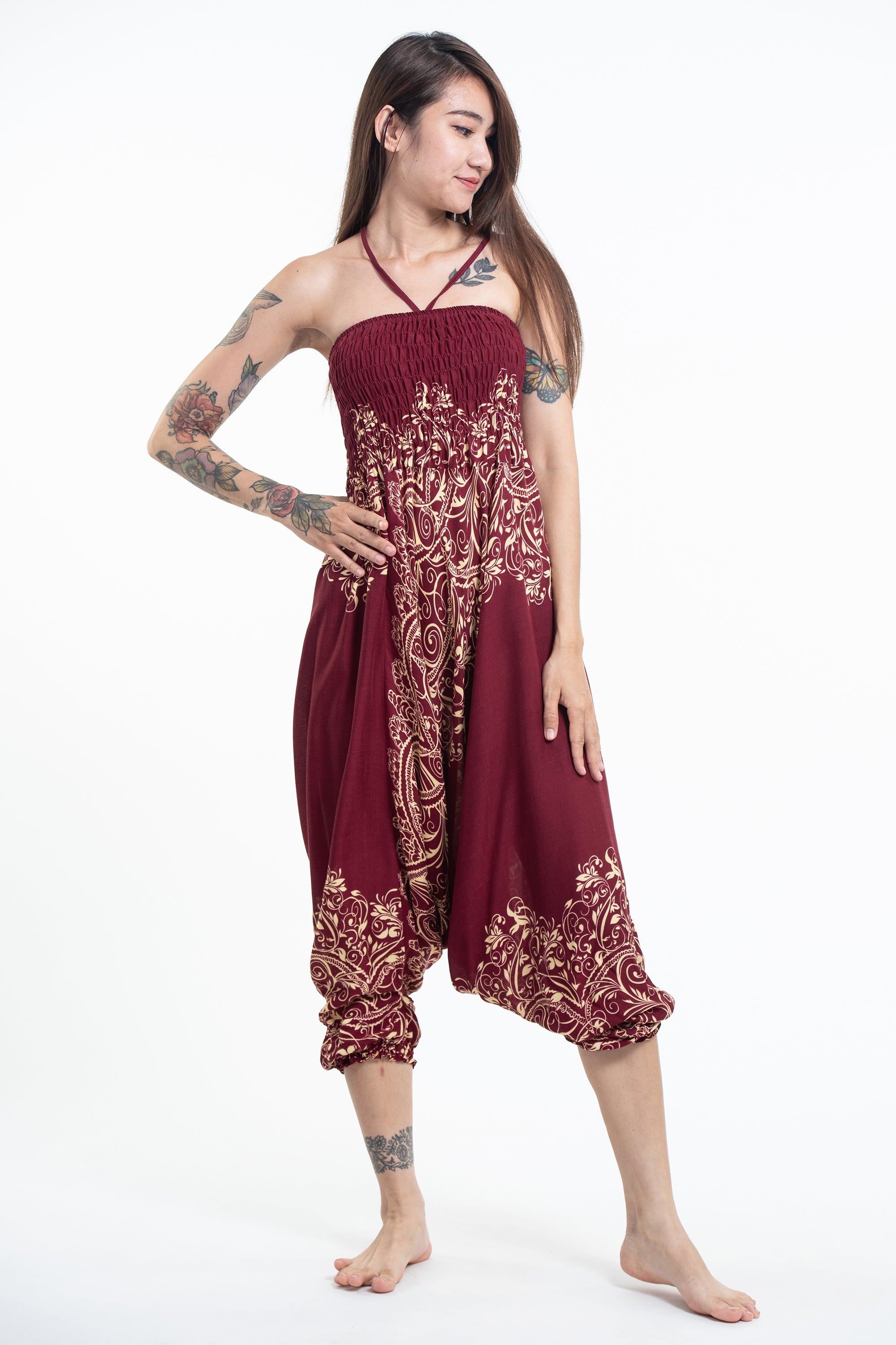 Vines 2-in-1 Jumpsuit Harem Pants in Red
