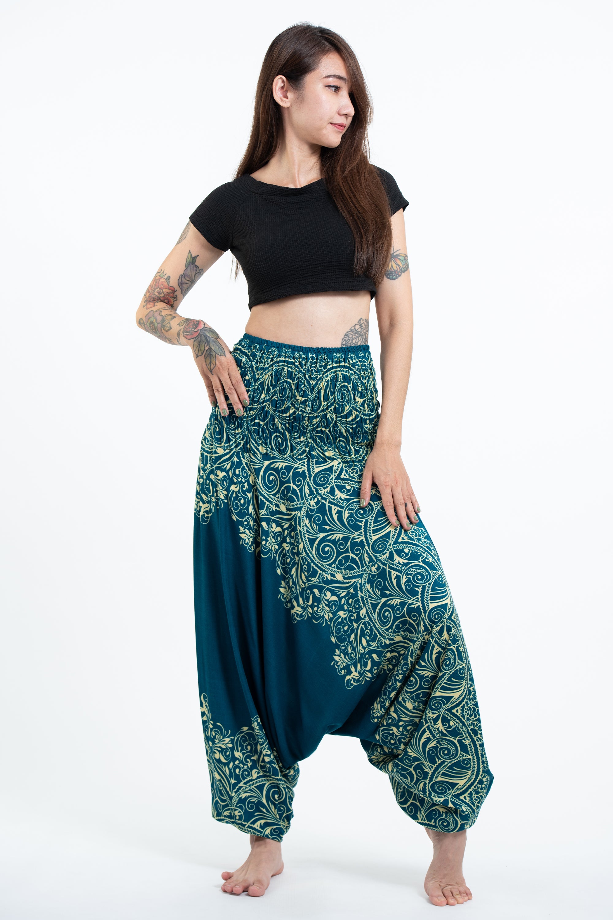 Vines 2-in-1 Jumpsuit Harem Pants in Turquoise
