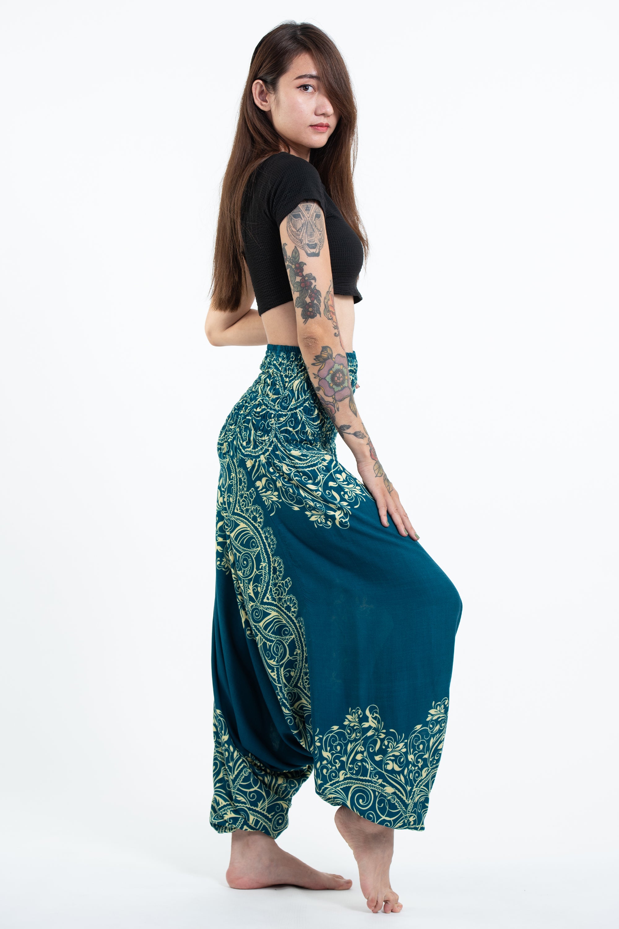 Vines 2-in-1 Jumpsuit Harem Pants in Turquoise