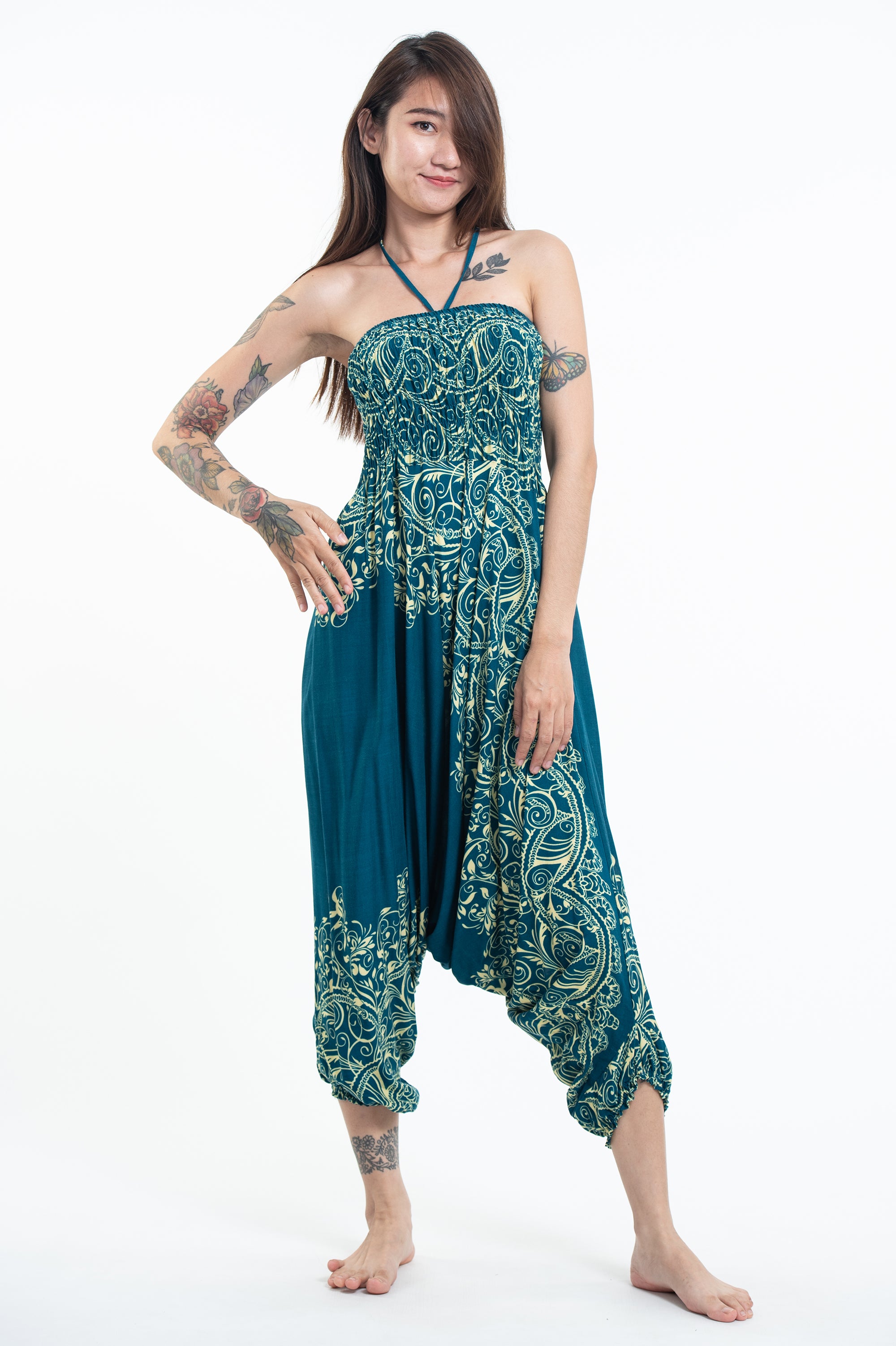 Vines 2-in-1 Jumpsuit Harem Pants in Turquoise