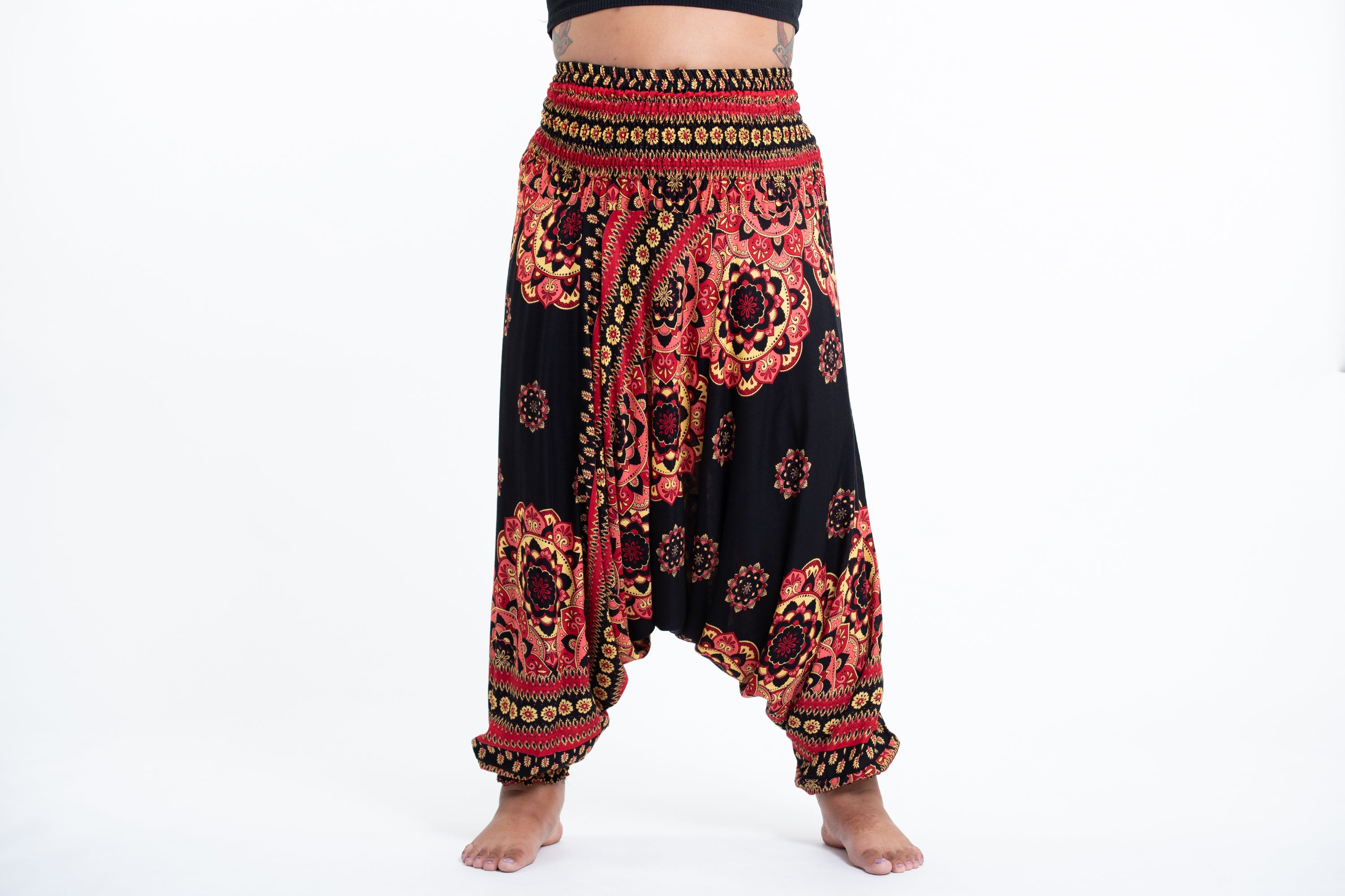 Plus Size Lotus Mandalas 2-in-1 Jumpsuit Harem Pants in Black