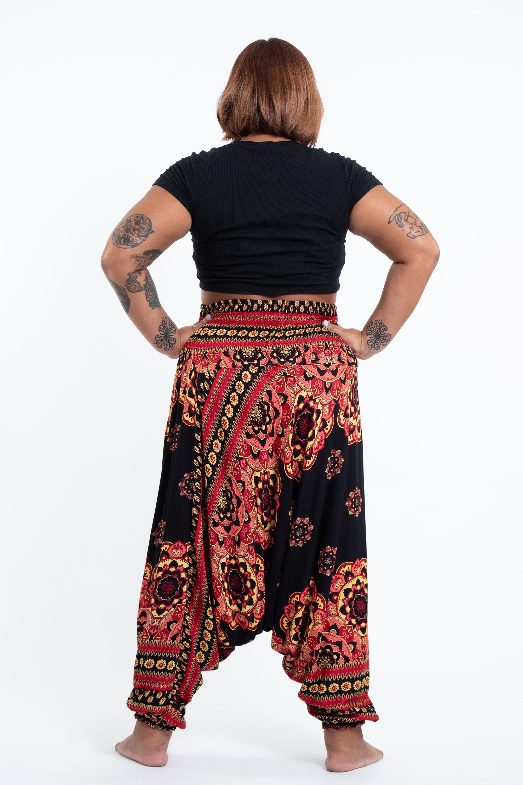 Plus Size Lotus Mandalas 2-in-1 Jumpsuit Harem Pants in Black