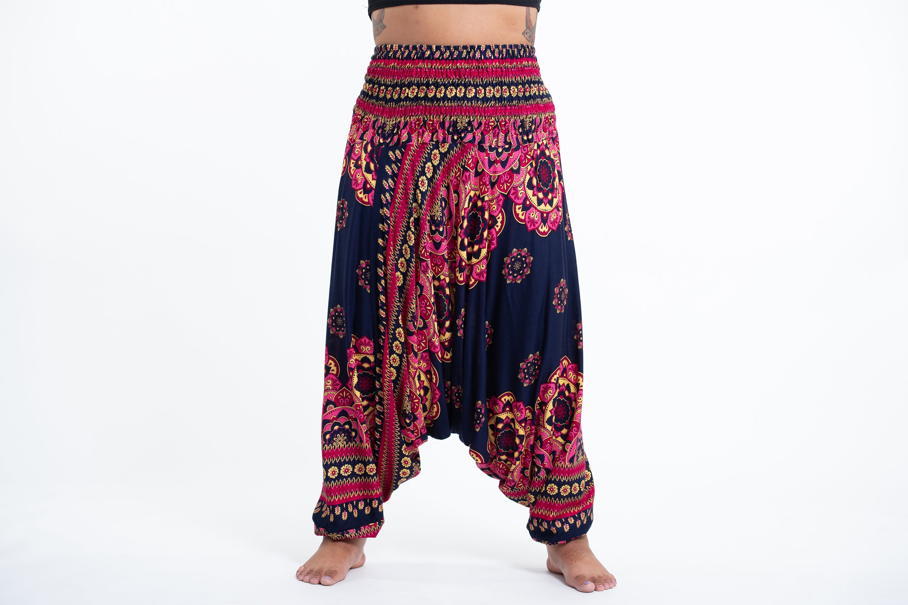 Plus Size Lotus Mandalas 2-in-1 Jumpsuit Harem Pants in Navy