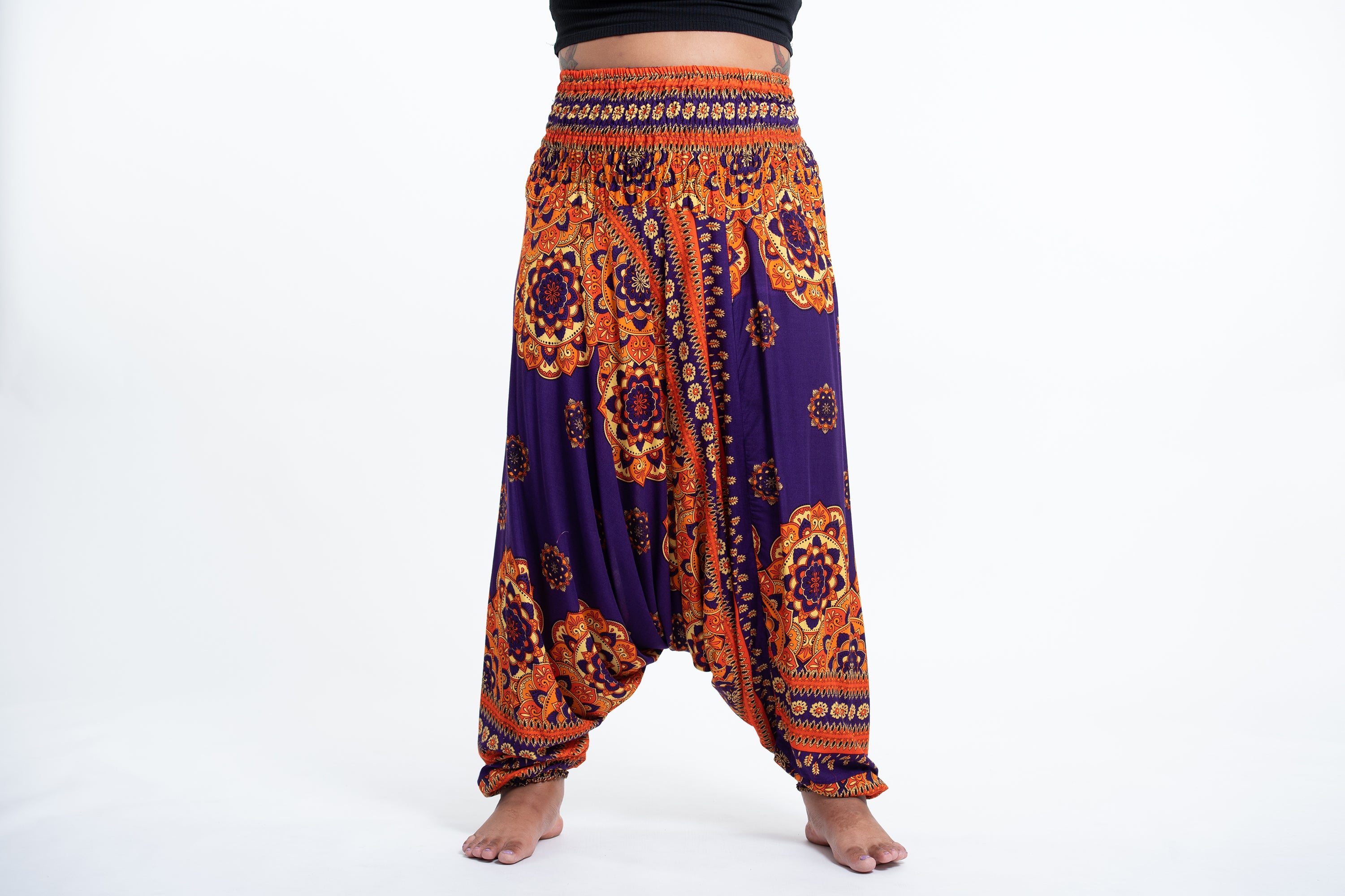 Plus Size Lotus Mandalas 2-in-1 Jumpsuit Harem Pants in Purple