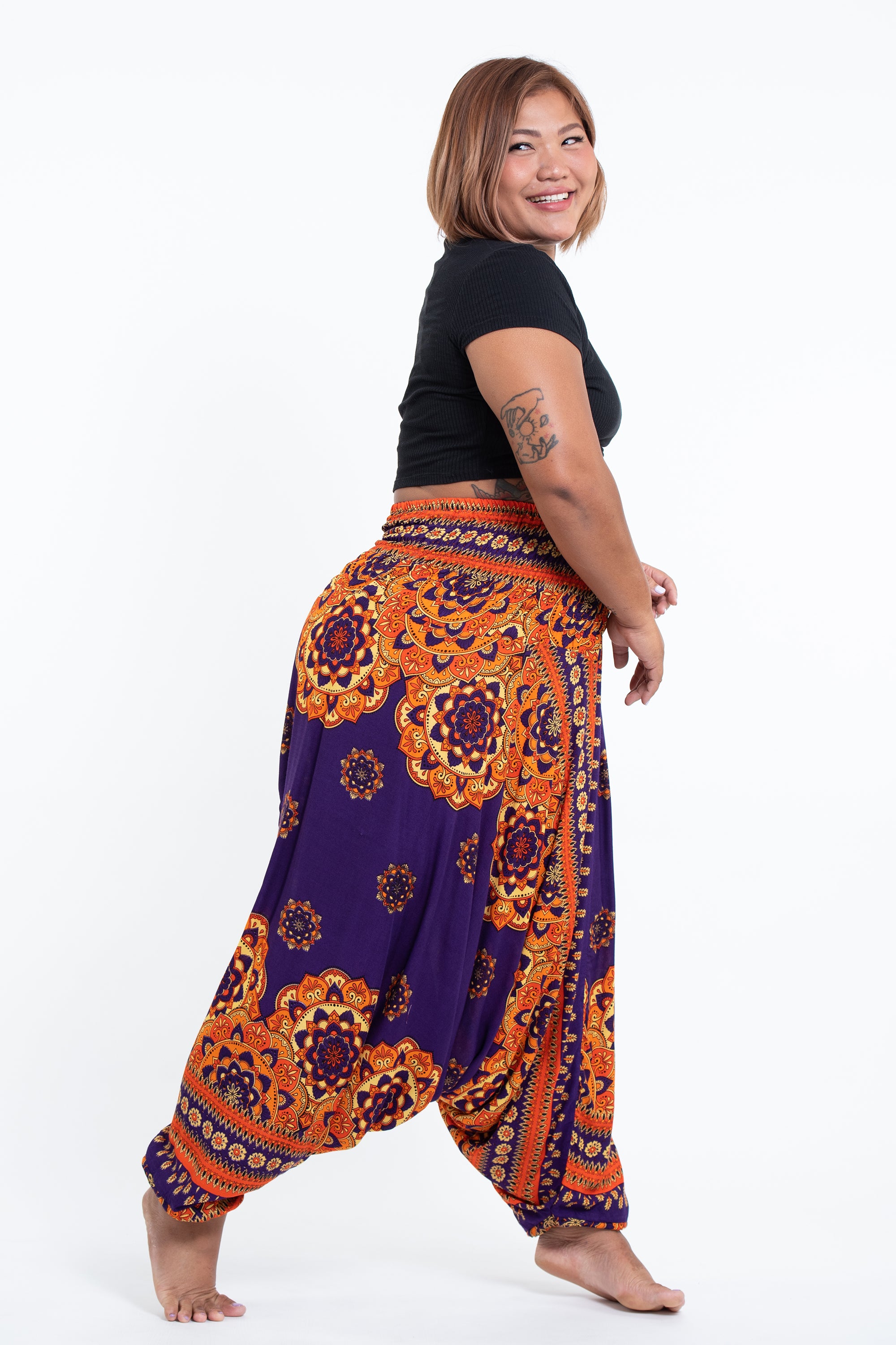 Plus Size Lotus Mandalas 2-in-1 Jumpsuit Harem Pants in Purple