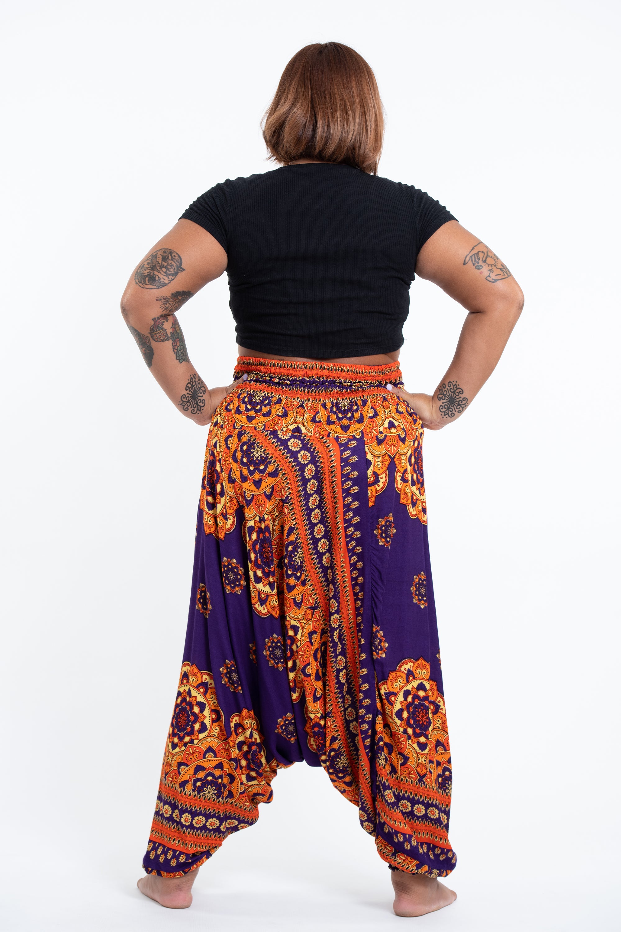 Plus Size Lotus Mandalas 2-in-1 Jumpsuit Harem Pants in Purple