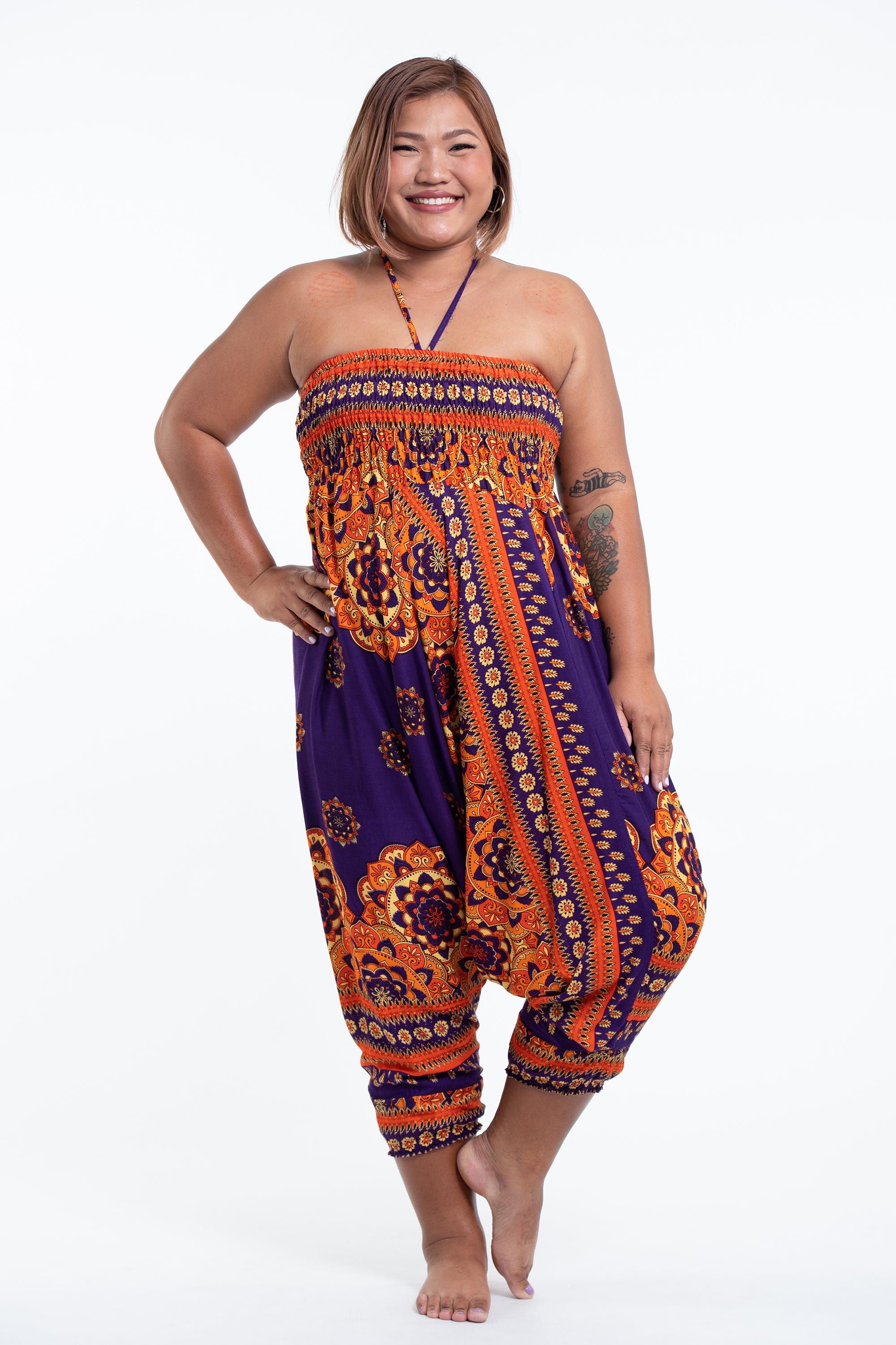 Plus Size Lotus Mandalas 2-in-1 Jumpsuit Harem Pants in Purple