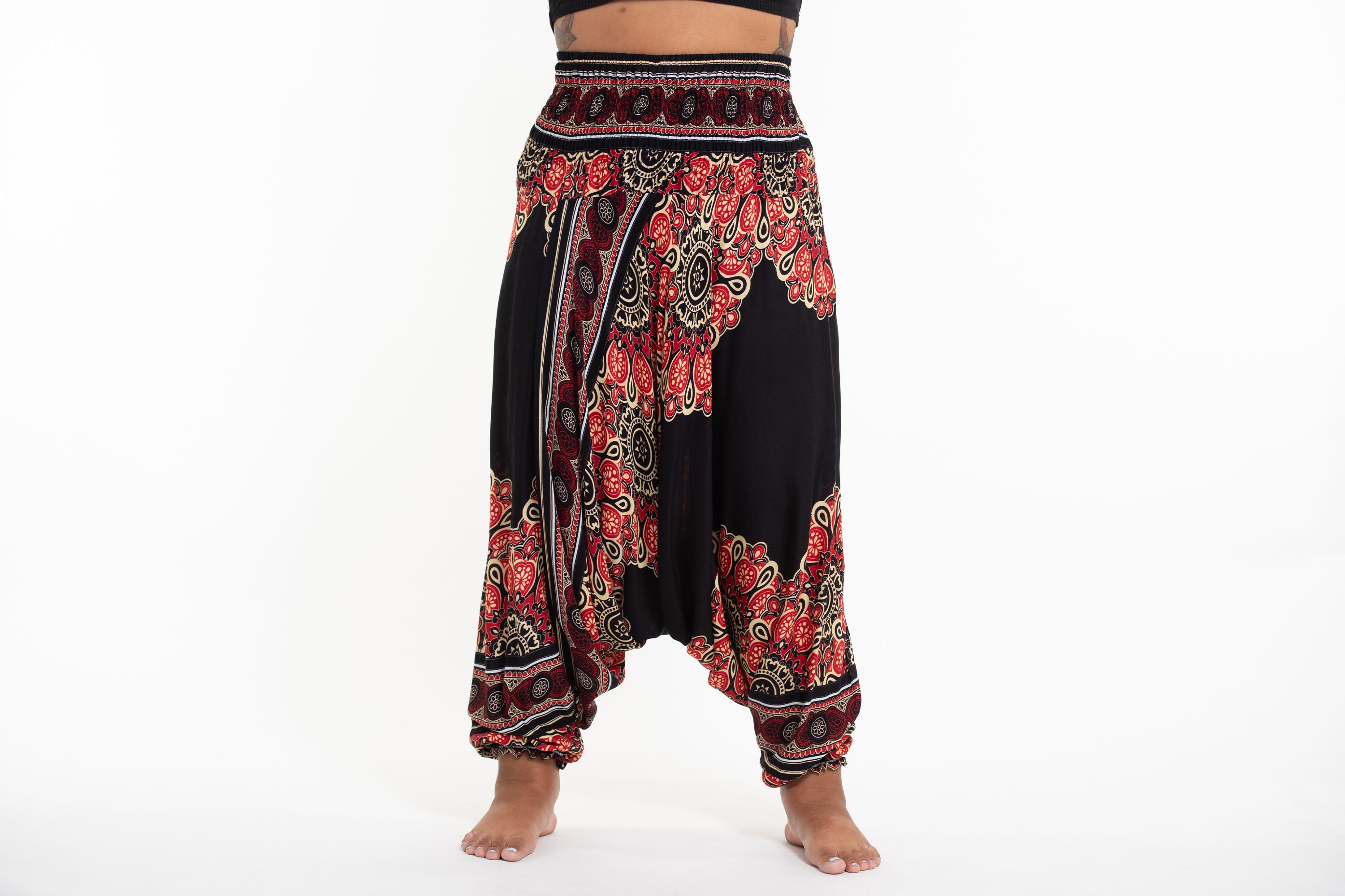 Plus Size Peony Mandalas 2-in-1 Jumpsuit Harem Pants in Black