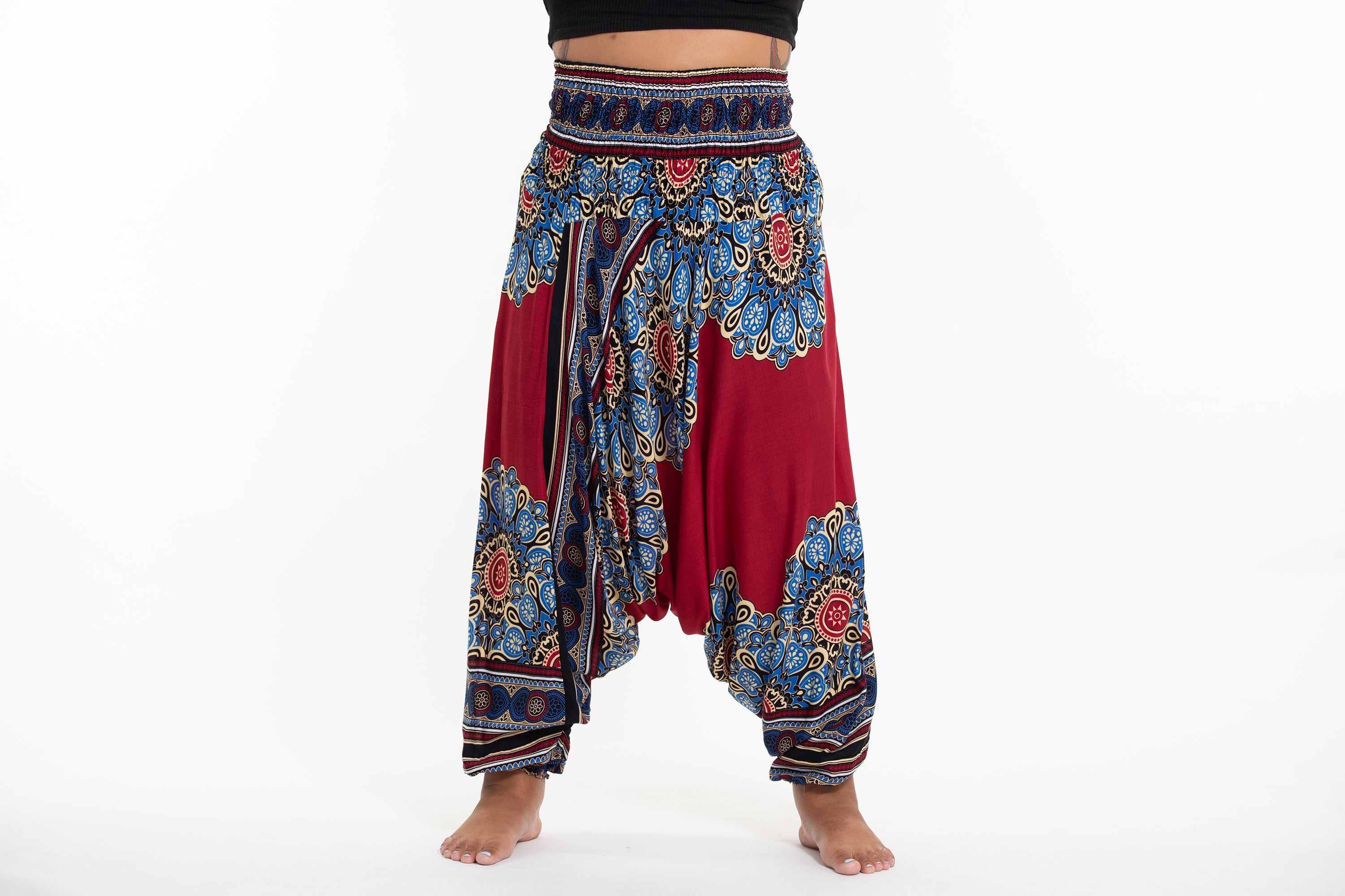 Plus Size Peony Mandalas 2-in-1 Jumpsuit Harem Pants in Red