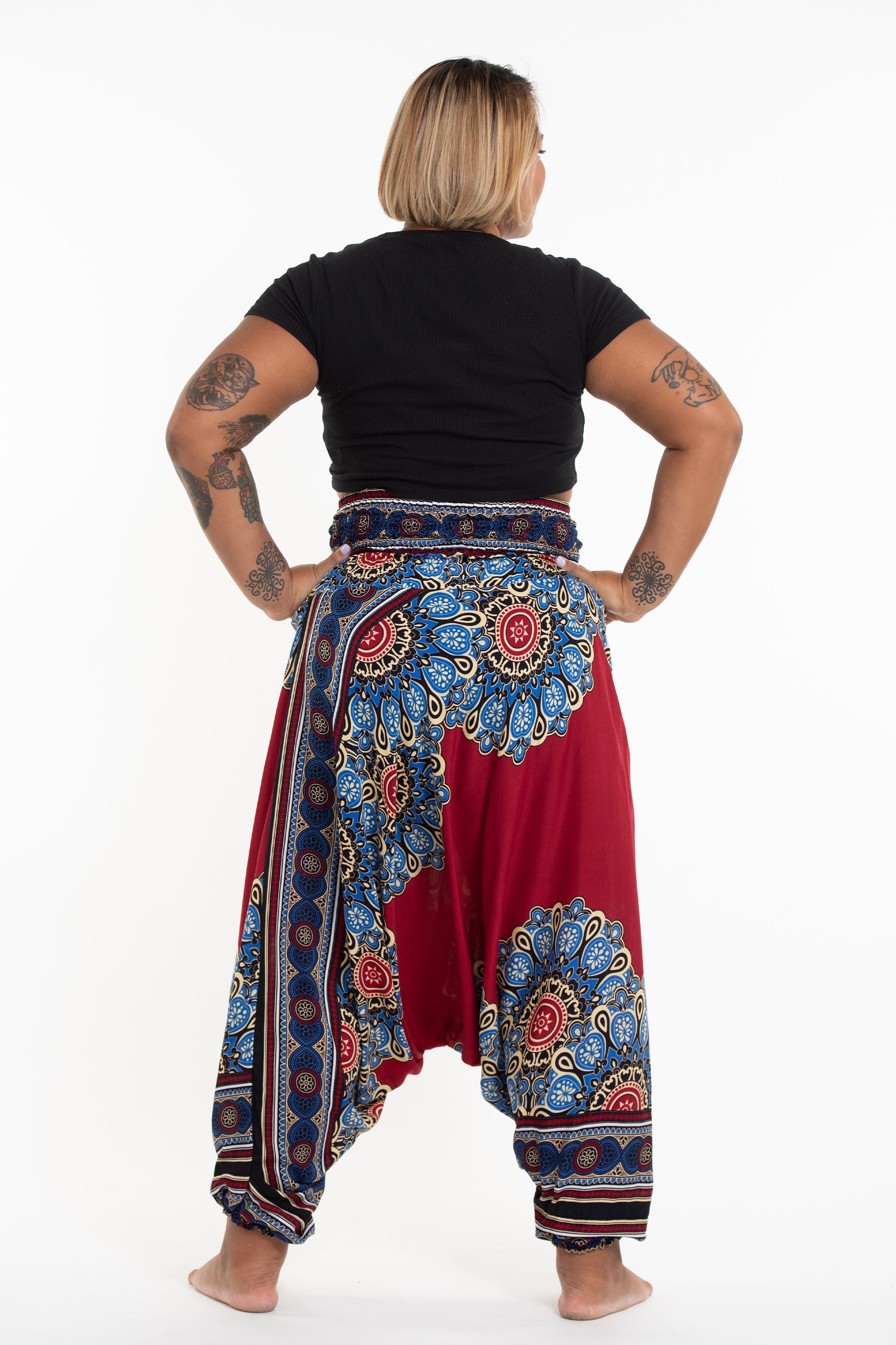Plus Size Peony Mandalas 2-in-1 Jumpsuit Harem Pants in Red
