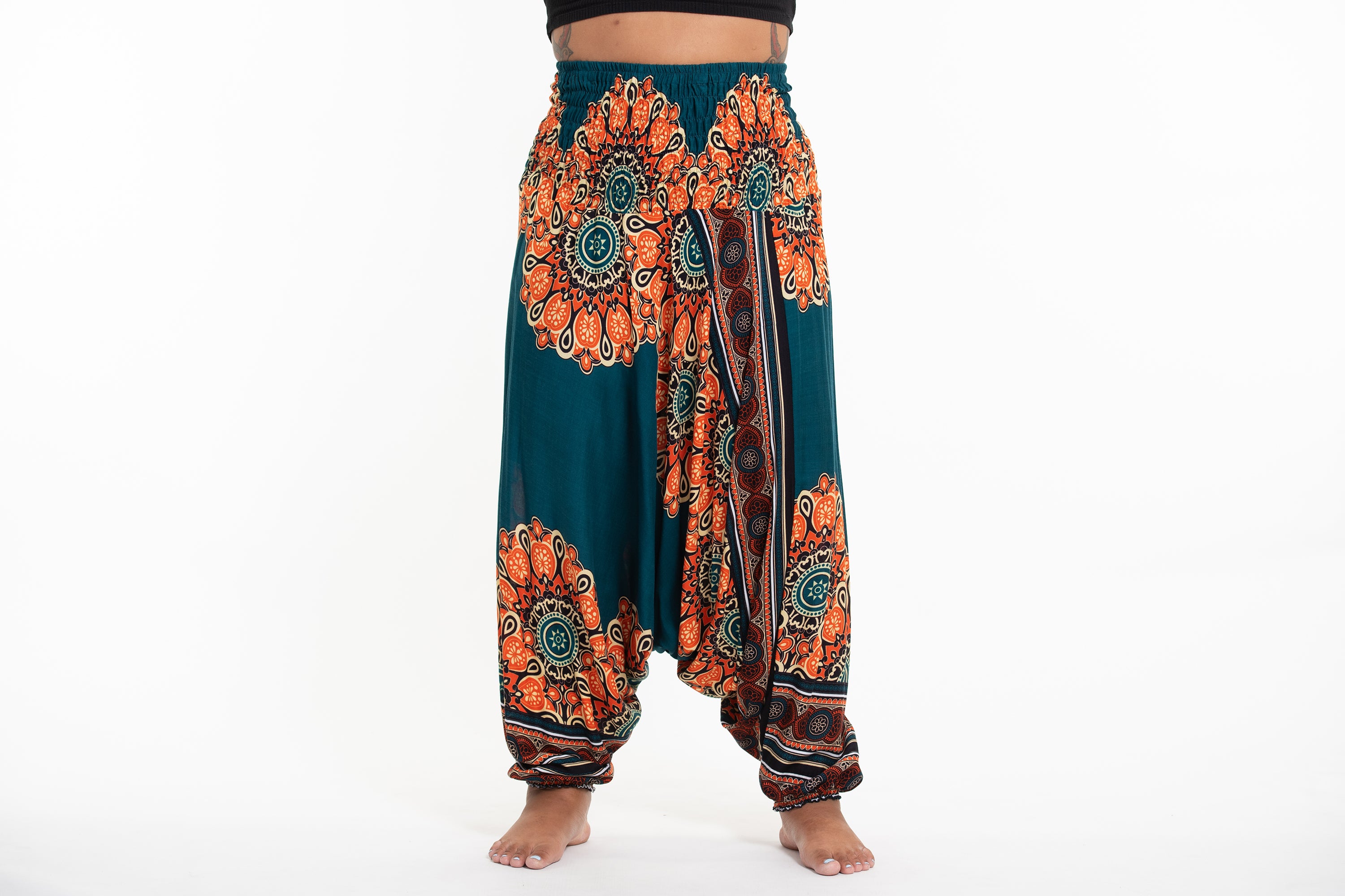 Plus Size Peony Mandalas 2-in-1 Jumpsuit Harem Pants in Teal