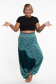 Plus Size Floral Mandalas 2-in-1 Jumpsuit Harem Pants in Teal