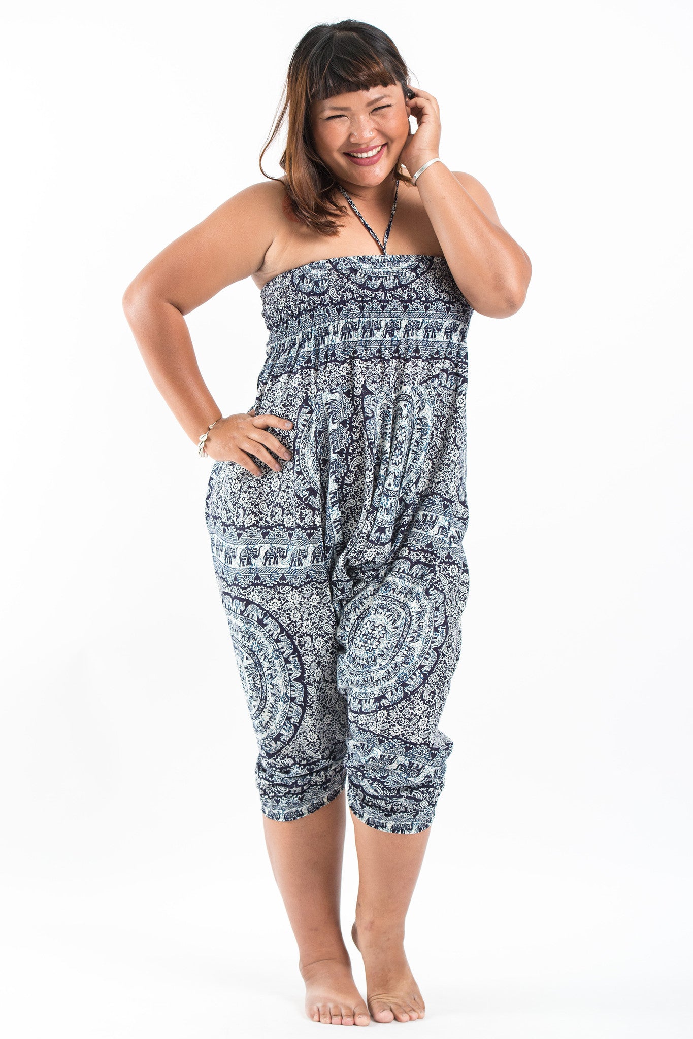 Plus Size Paisley Elephant 2-in-1 Jumpsuit Elephant Pants in Blue