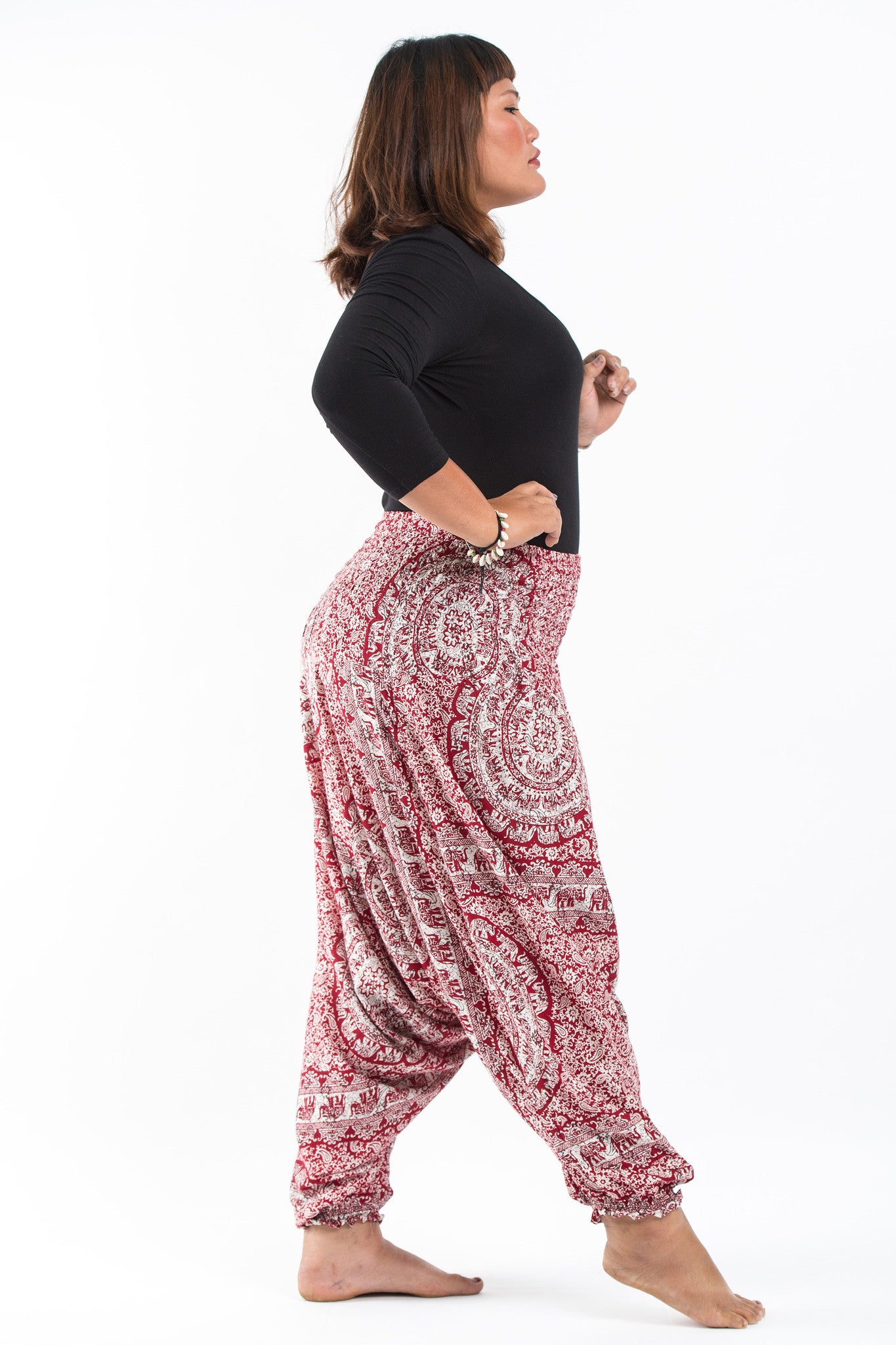 Plus Size Paisley Elephant 2-in-1 Jumpsuit Elephant Pants in Red