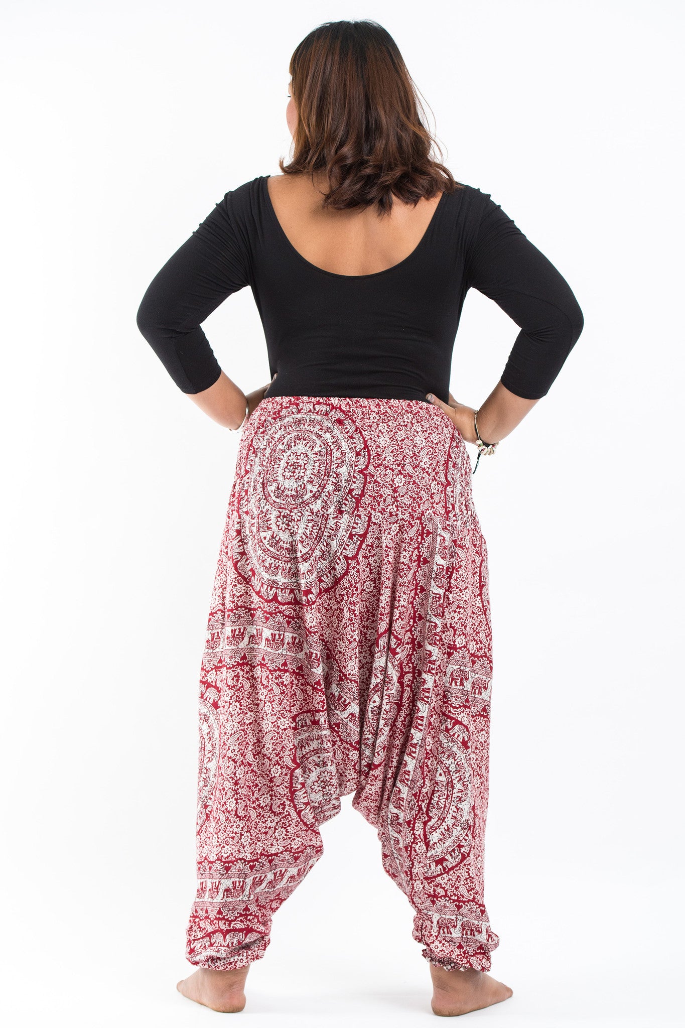Plus Size Paisley Elephant 2-in-1 Jumpsuit Elephant Pants in Red