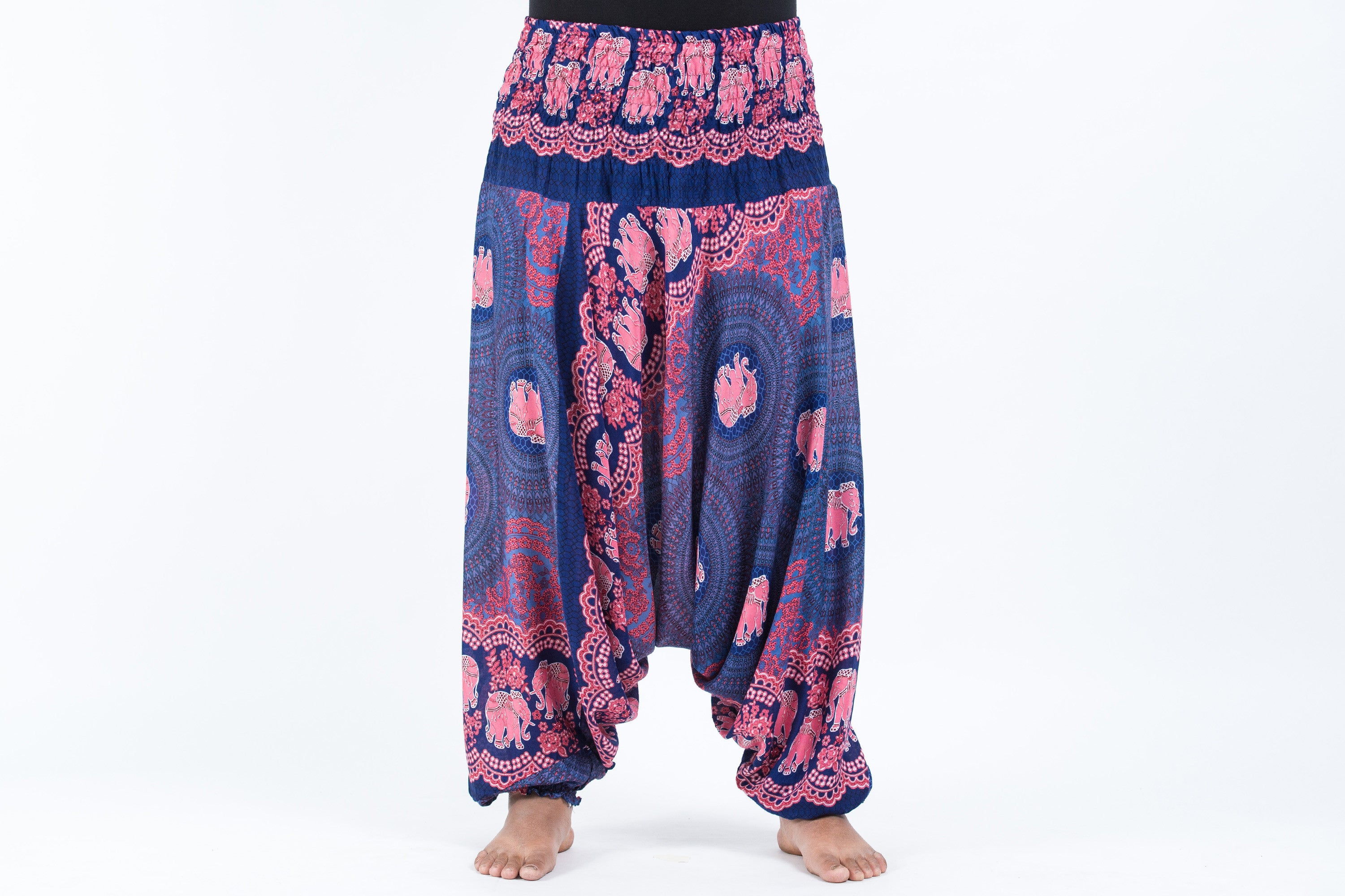 Plus Size Mandala Elephant 2-in-1 Jumpsuit Elephant Pants in Blue