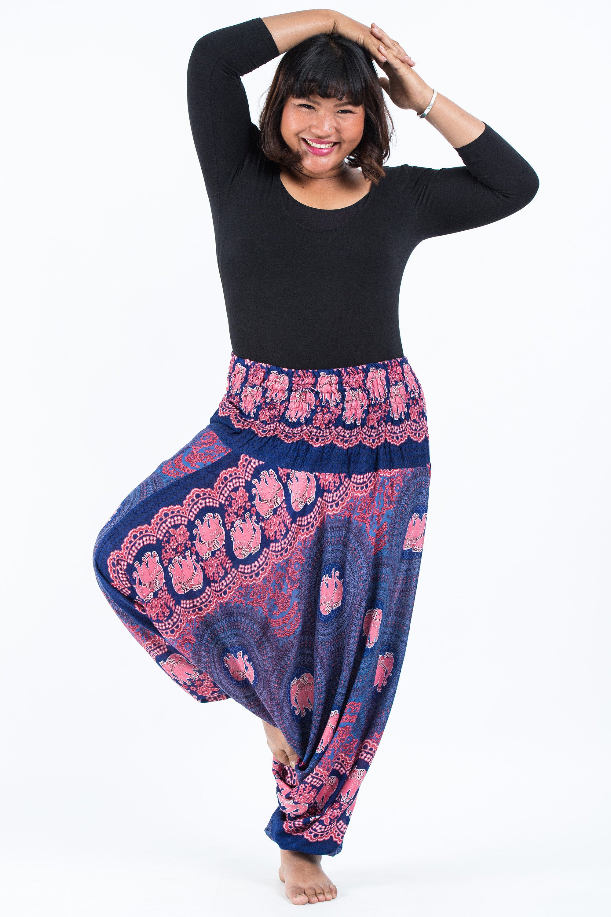 Plus Size Mandala Elephant 2-in-1 Jumpsuit Elephant Pants in Blue