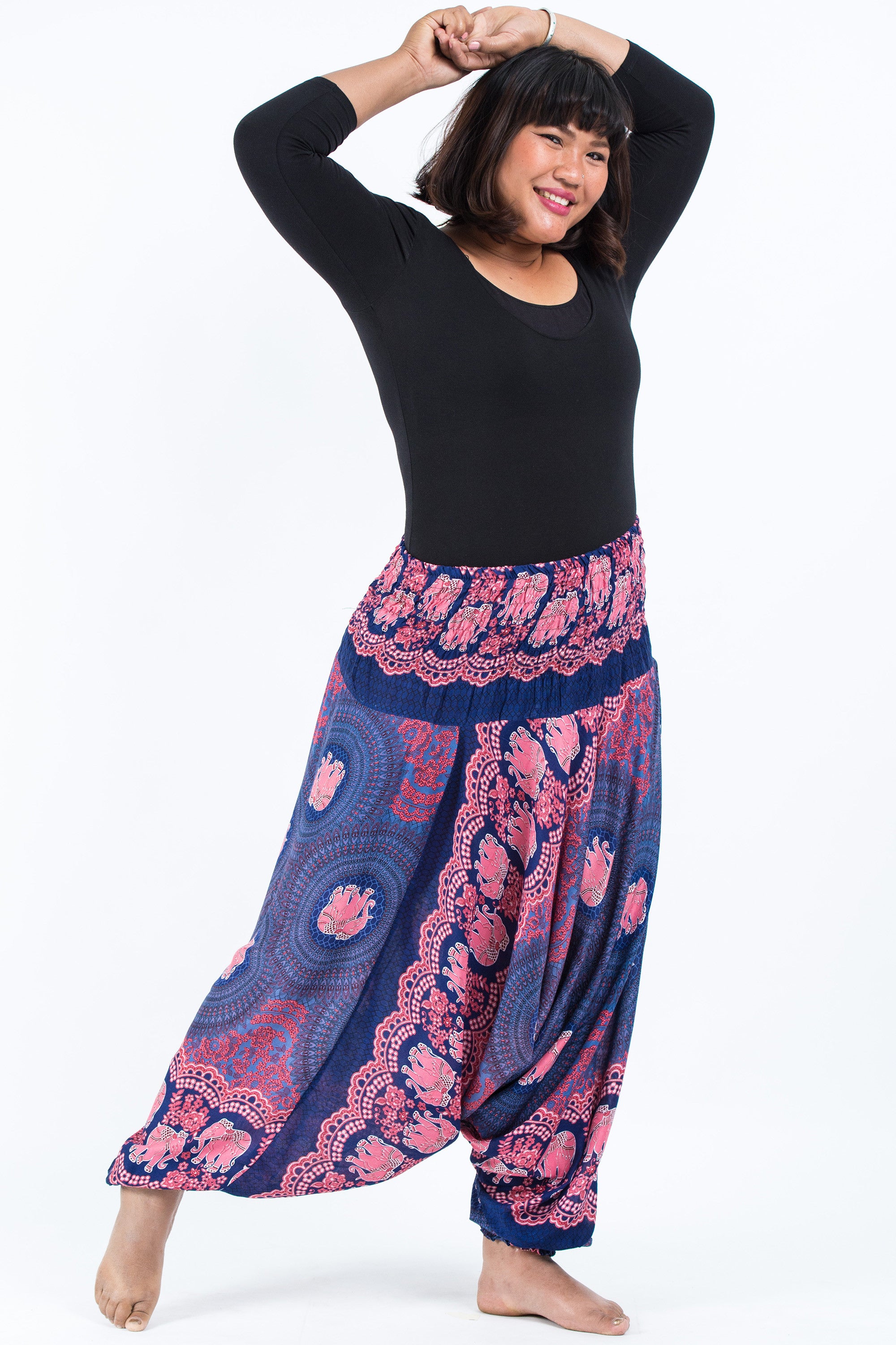 Plus Size Mandala Elephant 2-in-1 Jumpsuit Elephant Pants in Blue