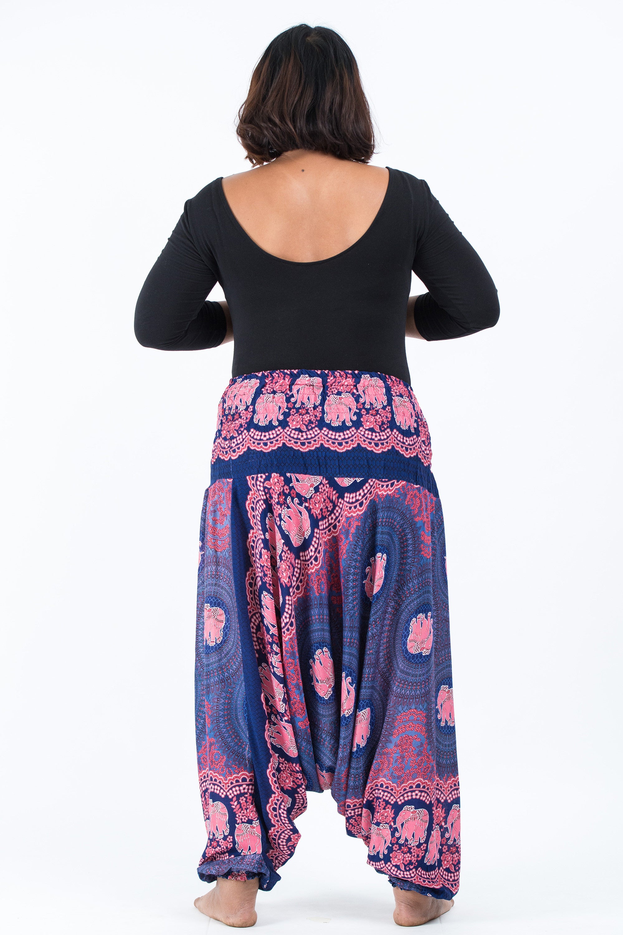 Plus Size Mandala Elephant 2-in-1 Jumpsuit Elephant Pants in Blue