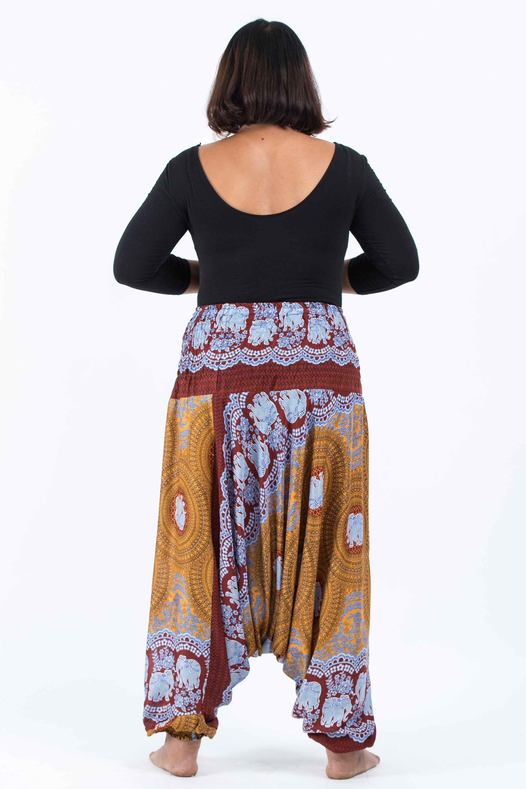 Plus Size Mandala Elephant 2-in-1 Jumpsuit Elephant Pants in Bronze