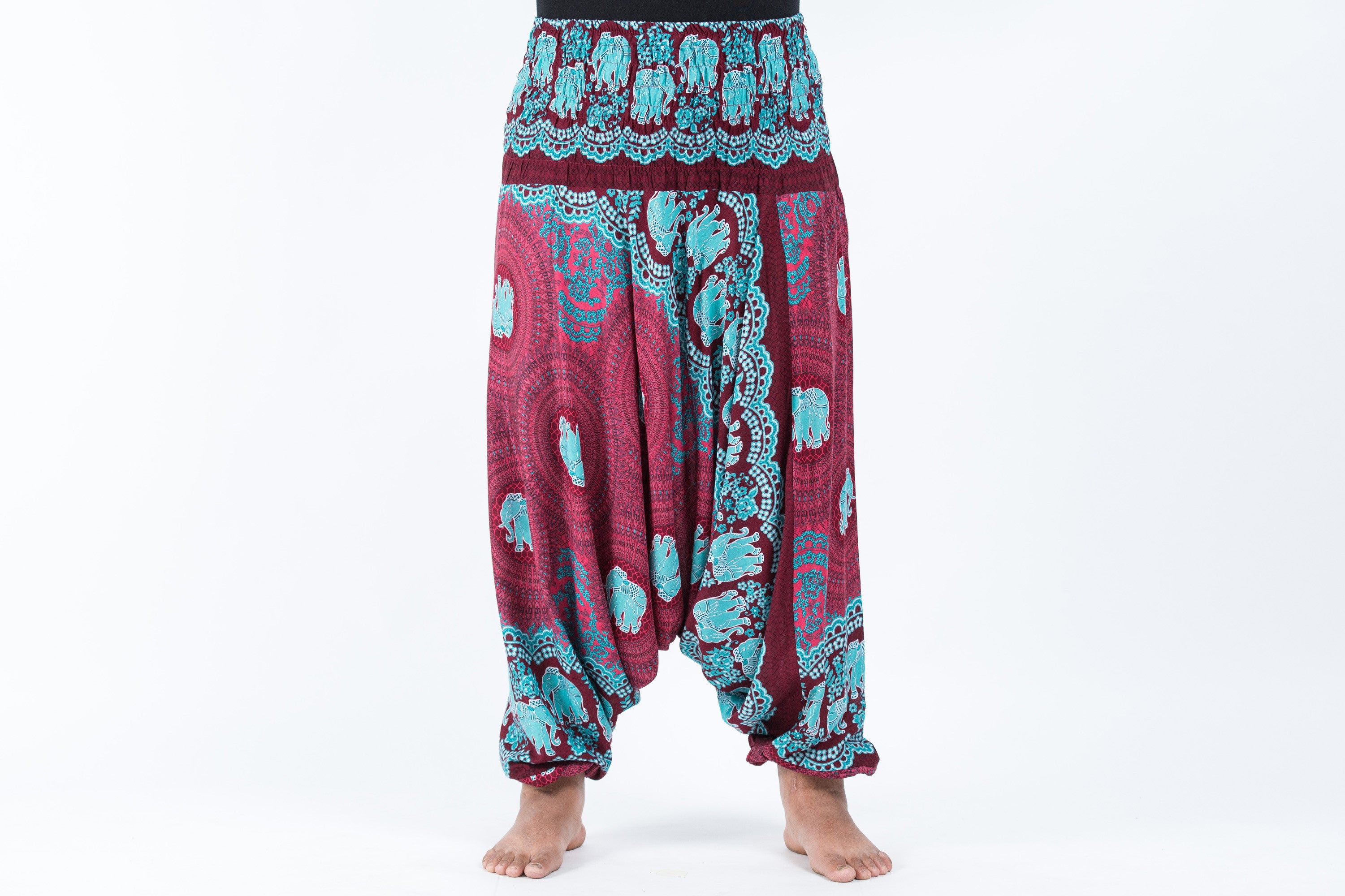 Plus Size Mandala Elephant 2-in-1 Jumpsuit Elephant Pants in Red