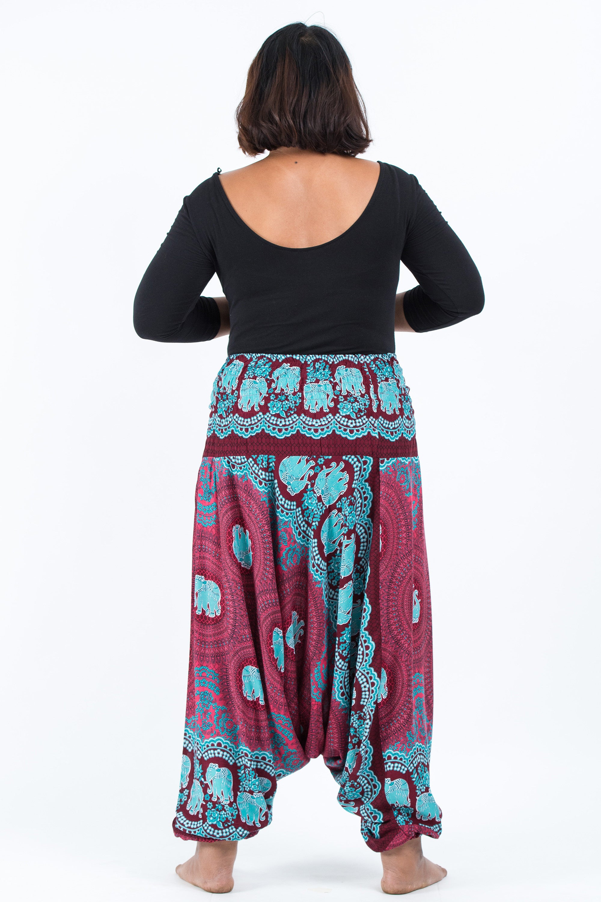 Plus Size Mandala Elephant 2-in-1 Jumpsuit Elephant Pants in Red
